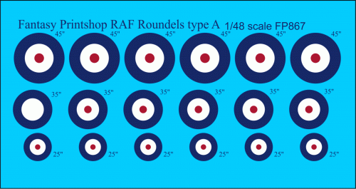 FP867 RAF Roundels type A 48 scale printed by fantasy printshop