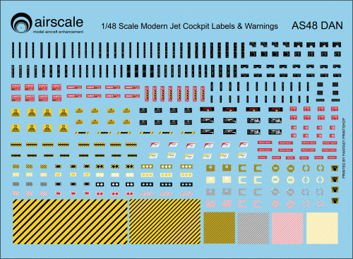 Airscale 48 scale Modern Cockpit Dataplate & Warning Instruments AS48 DAN Decals printed by fantasy printshop