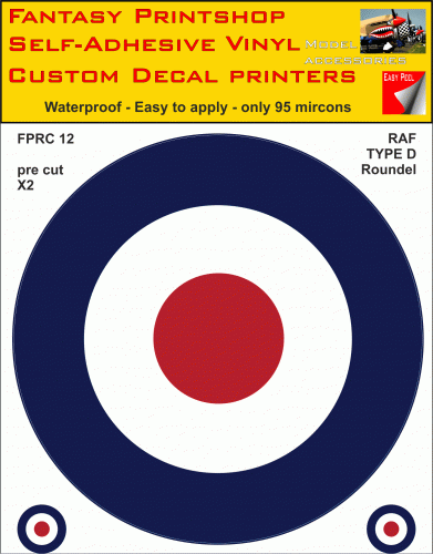 FPRC012 RAF Type D roundels ww11 vinyl stickers decals