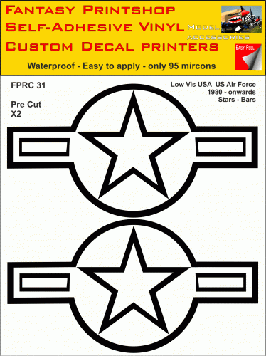 FPRC031 US Air Force stars and bars Low Vis vinyl Stickers decals 1980 onwards mixed