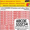 US 45 DEG ID pre cut NUMBERS and LETTERS 16MM RED