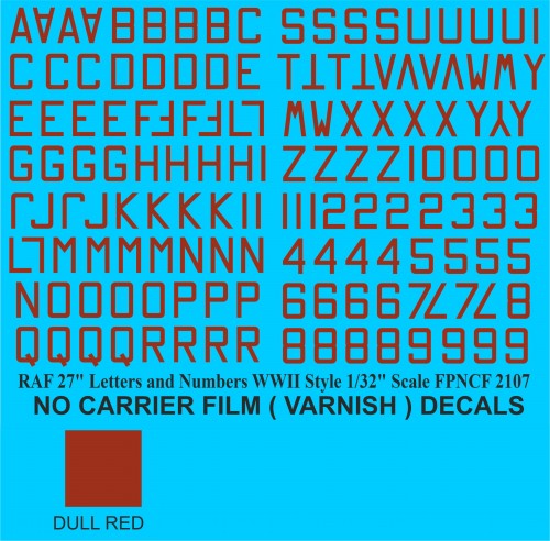No carrier film decals RAF 27 inch Dull Red 1/32 scale FPNCF-2107