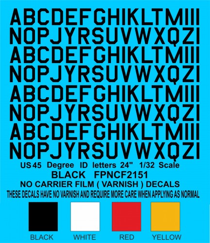 No carrier film decals US 45 DEGREE 24 inch letters Black 1/32 scale FPNCF-2151