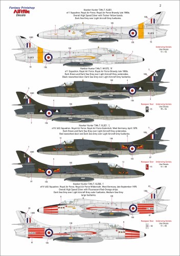 FPAF 48-002 Fantasy Printshop AIRFile Hawker Hunter twin seater decals 1/48 scale