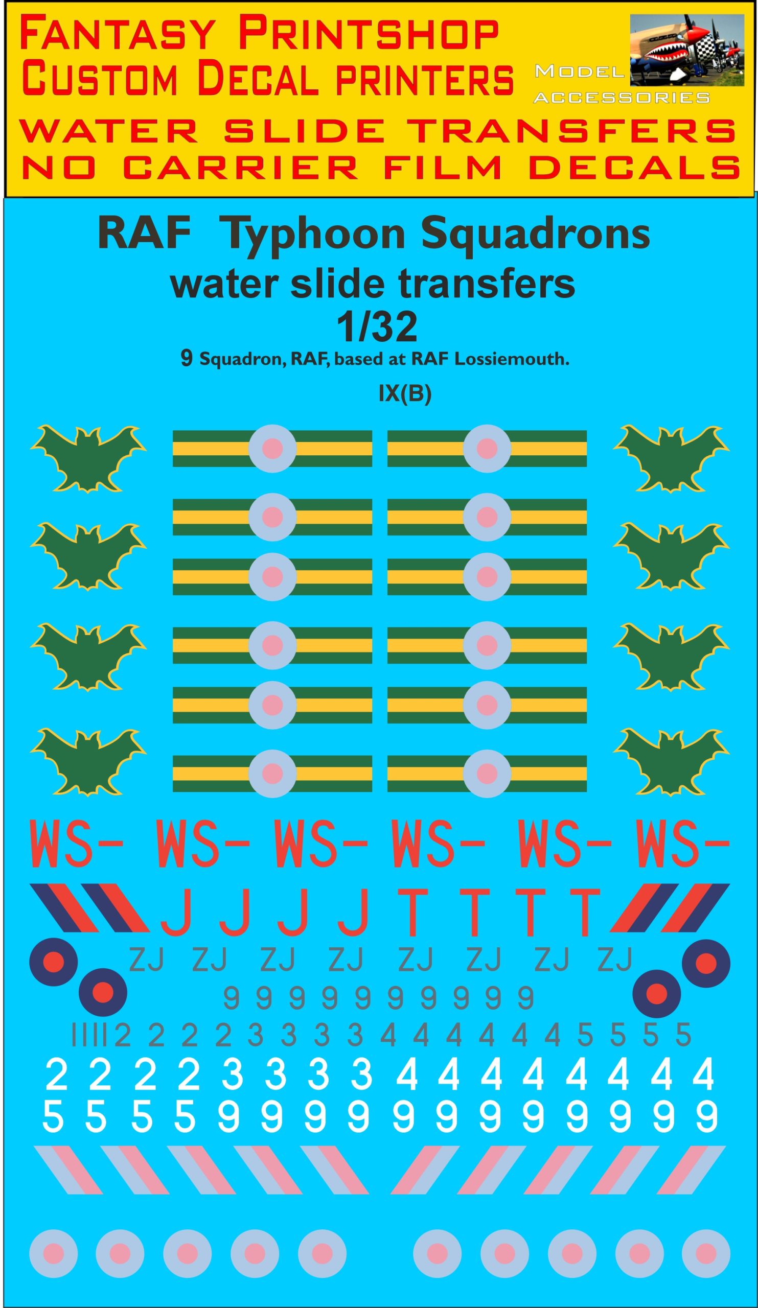 RAF Typhoon Squadrons 9 Squadrons 1-32 decals