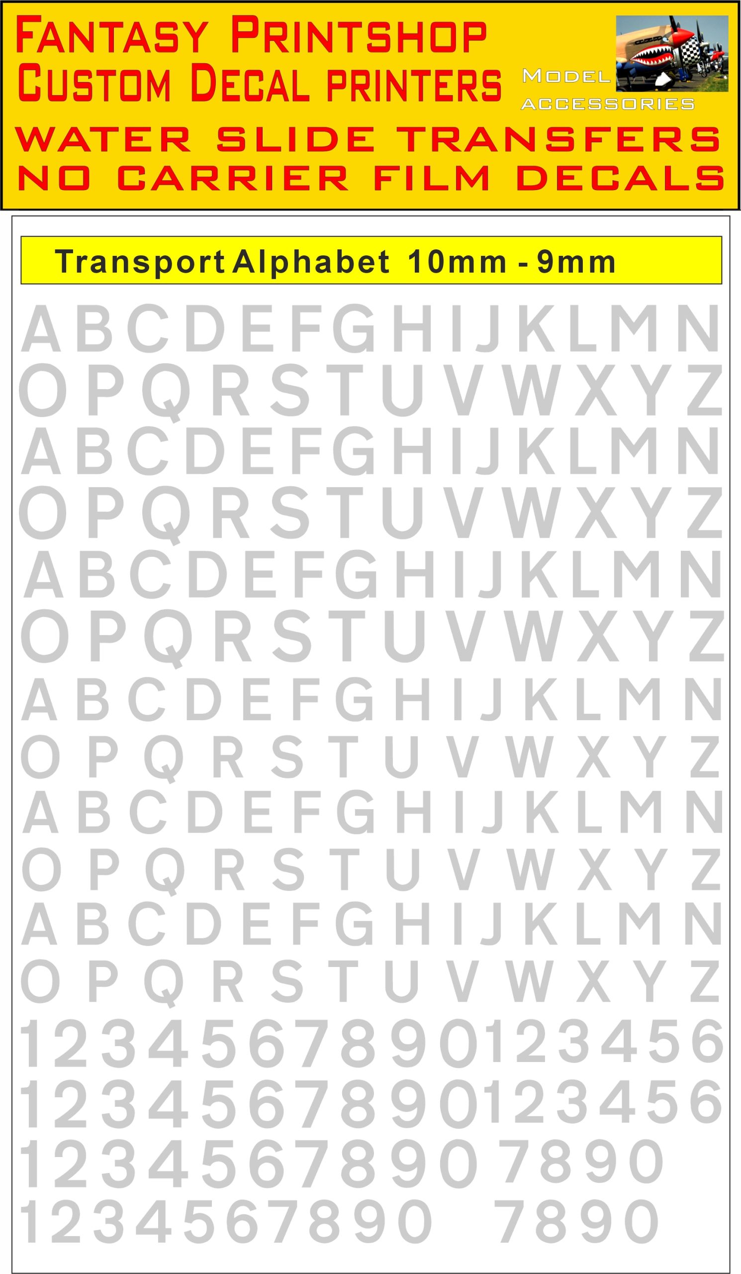 vehicle transport alphabet Available I 9, 10mm in GREY water slide transfers decals