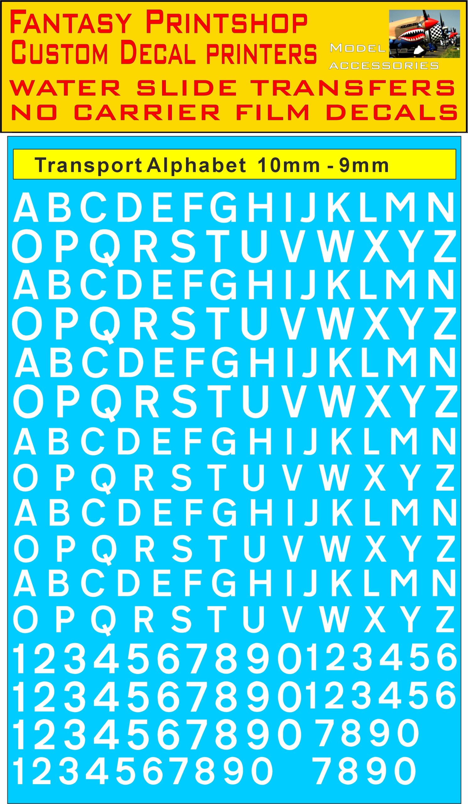 vehicle transport alphabet Available I 9, 10mm in WHITE water slide transfers decals
