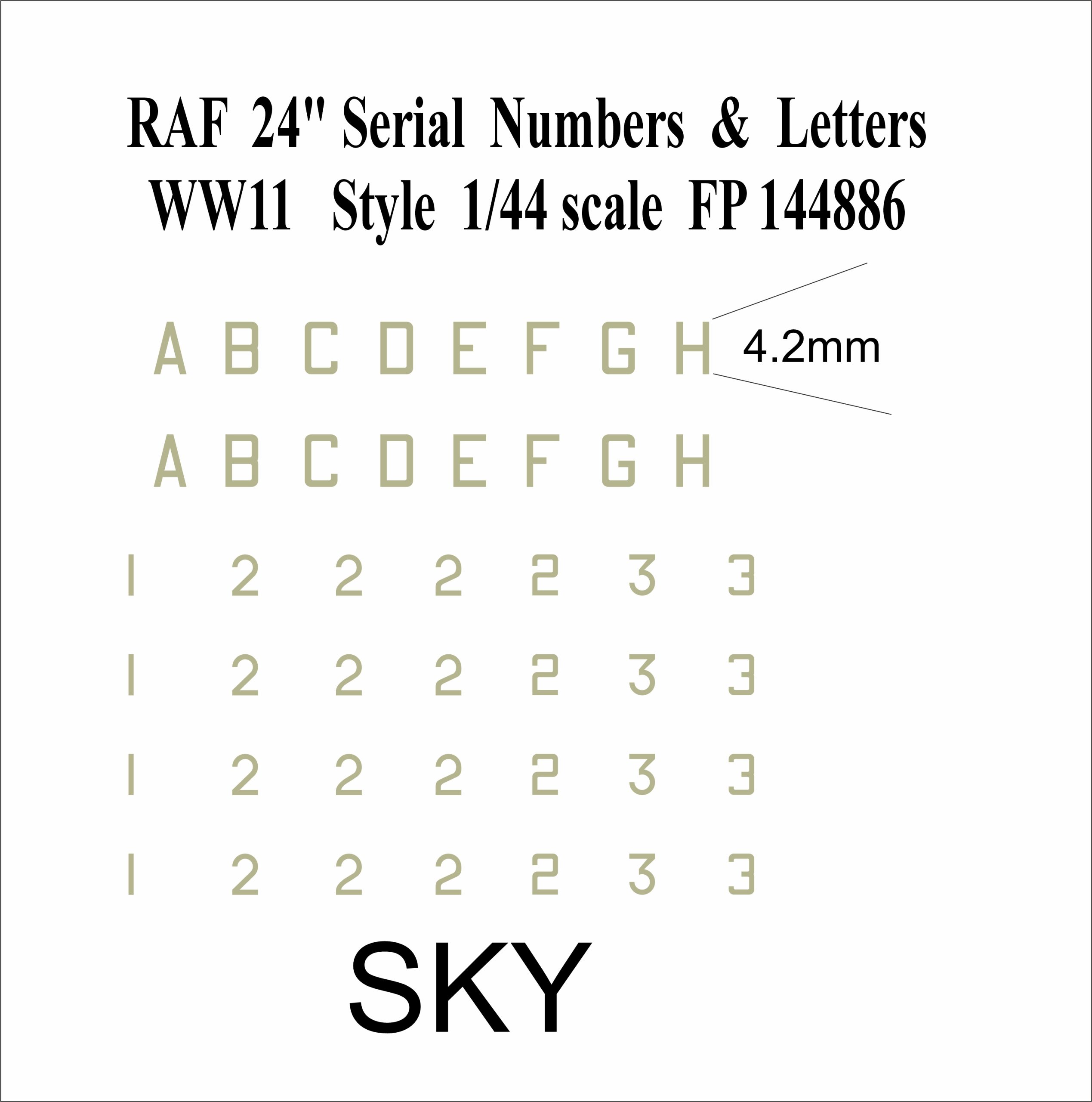 24 inch Letter sky numbers WWII 1-144 scale water slide transfers decals