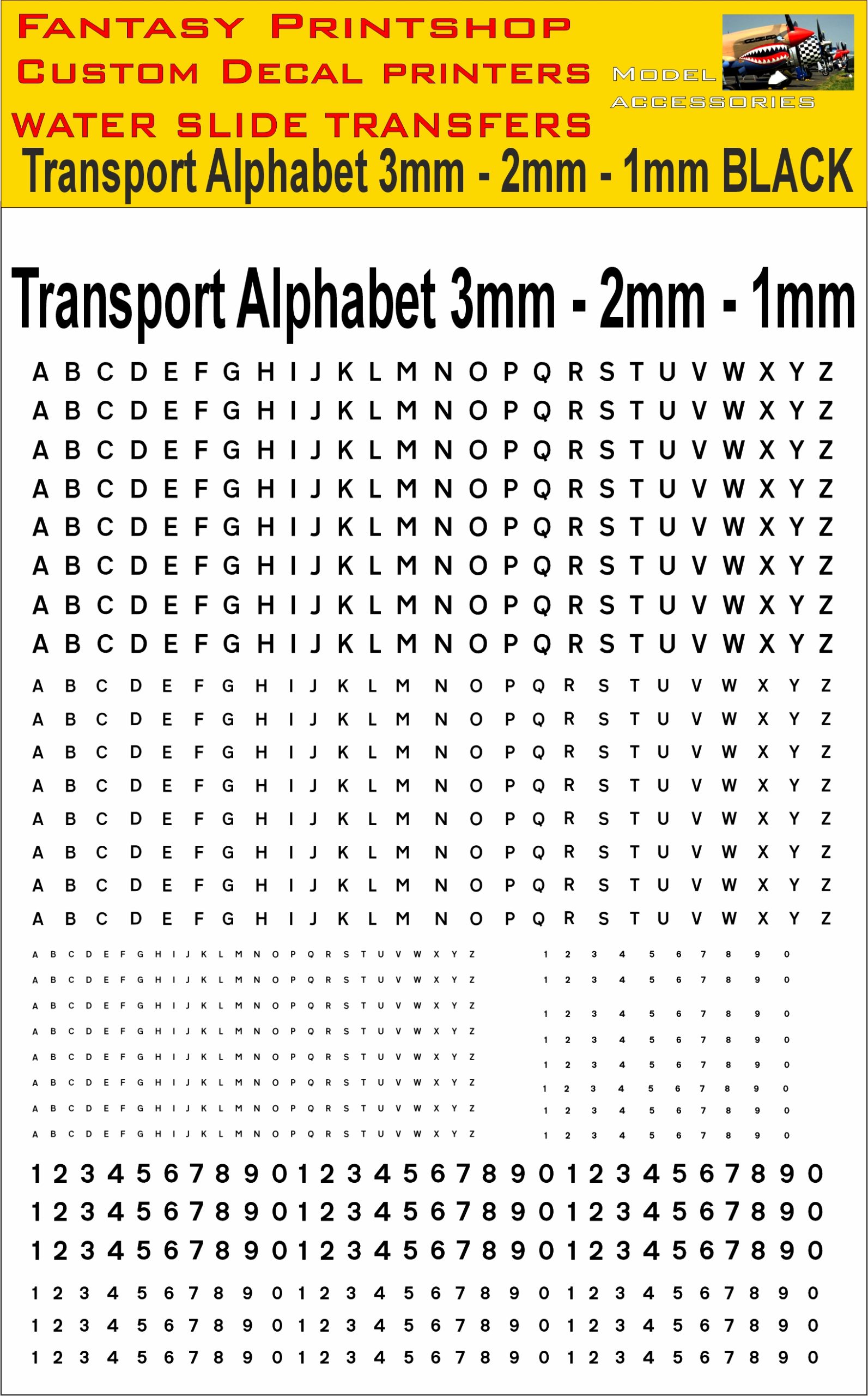 vehicle transport alphabet Available I 1-2-3mm in black water slide transfers decals