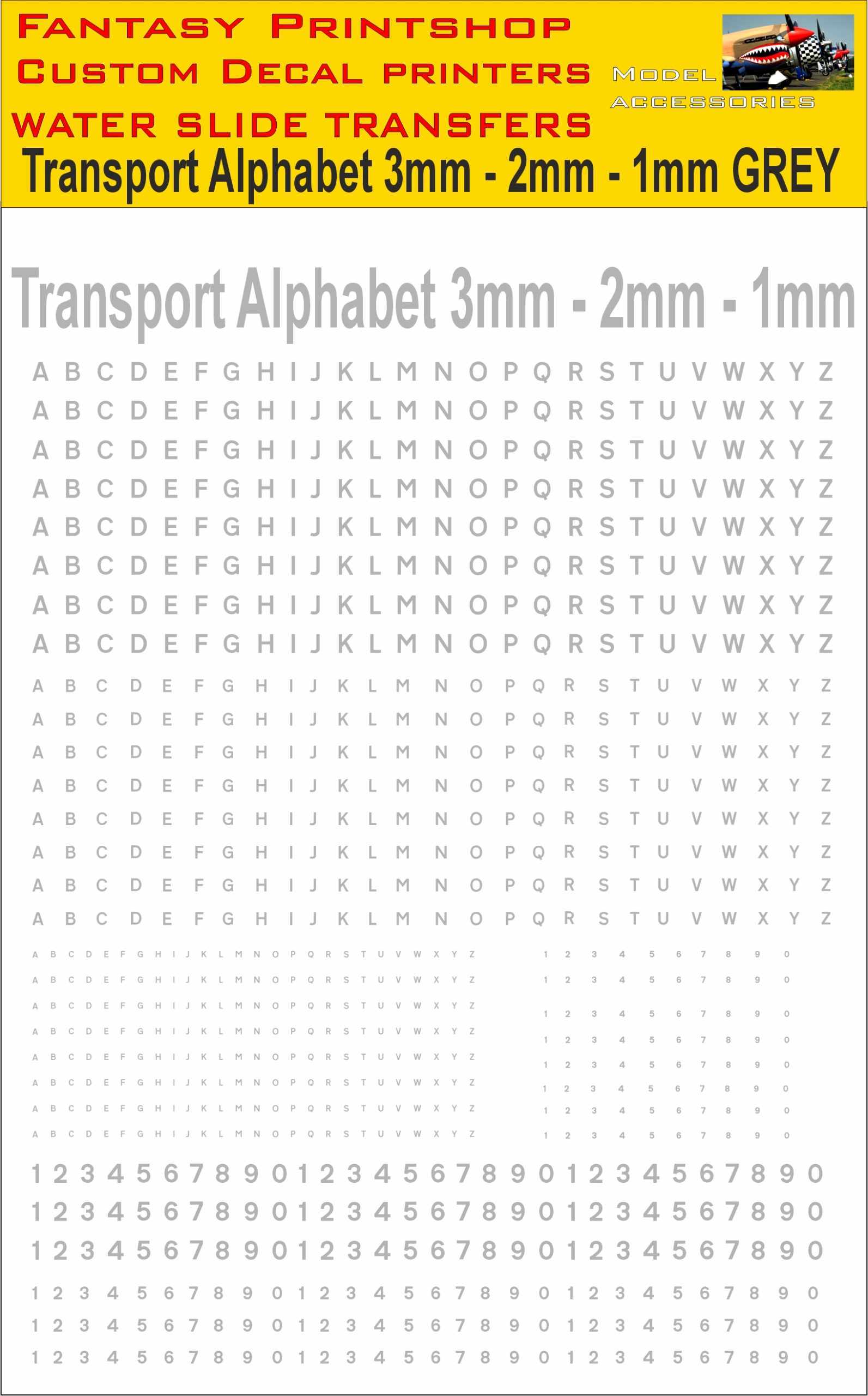 vehicle transport alphabet Available I 1, 2, 3mm in GREY water slide transfers decals