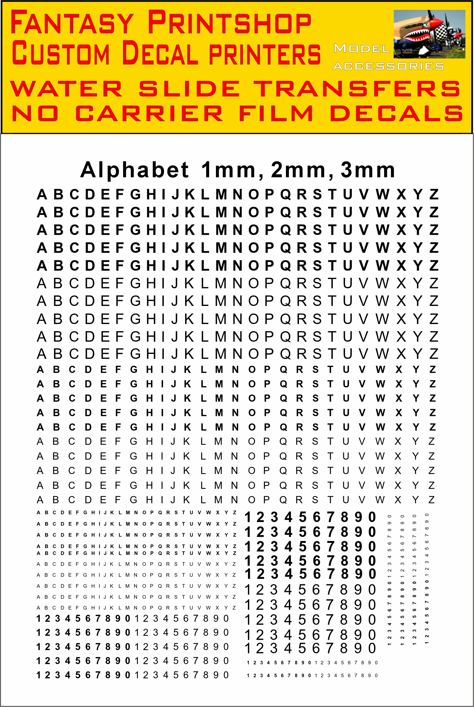 Alphabet LETTERS 3-2-1mm black WATER SLIDE TRANSFERS DECALS