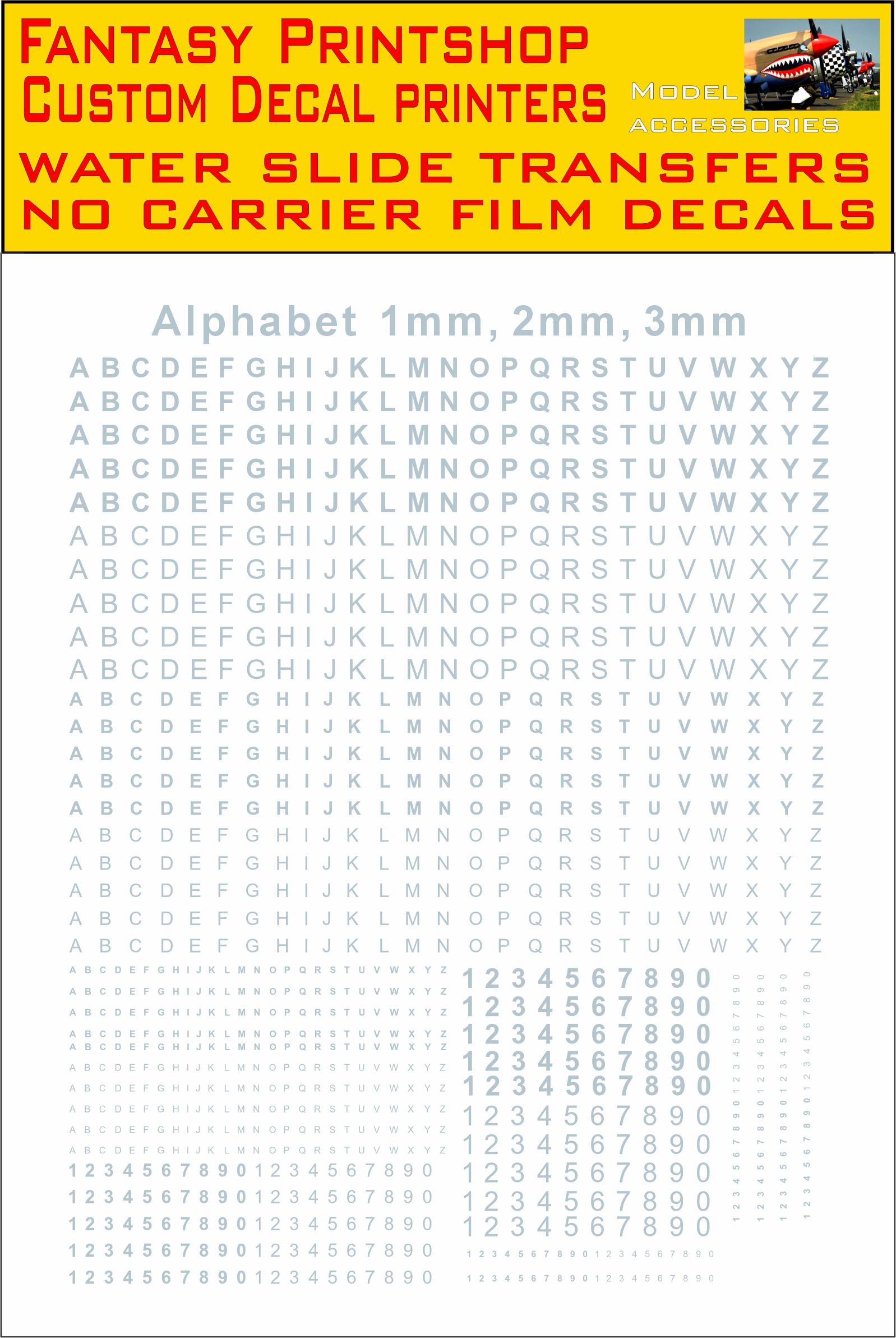 Alphabet LETTERS 3-2-1mm GREY WATER SLIDE TRANSFERS DECALS