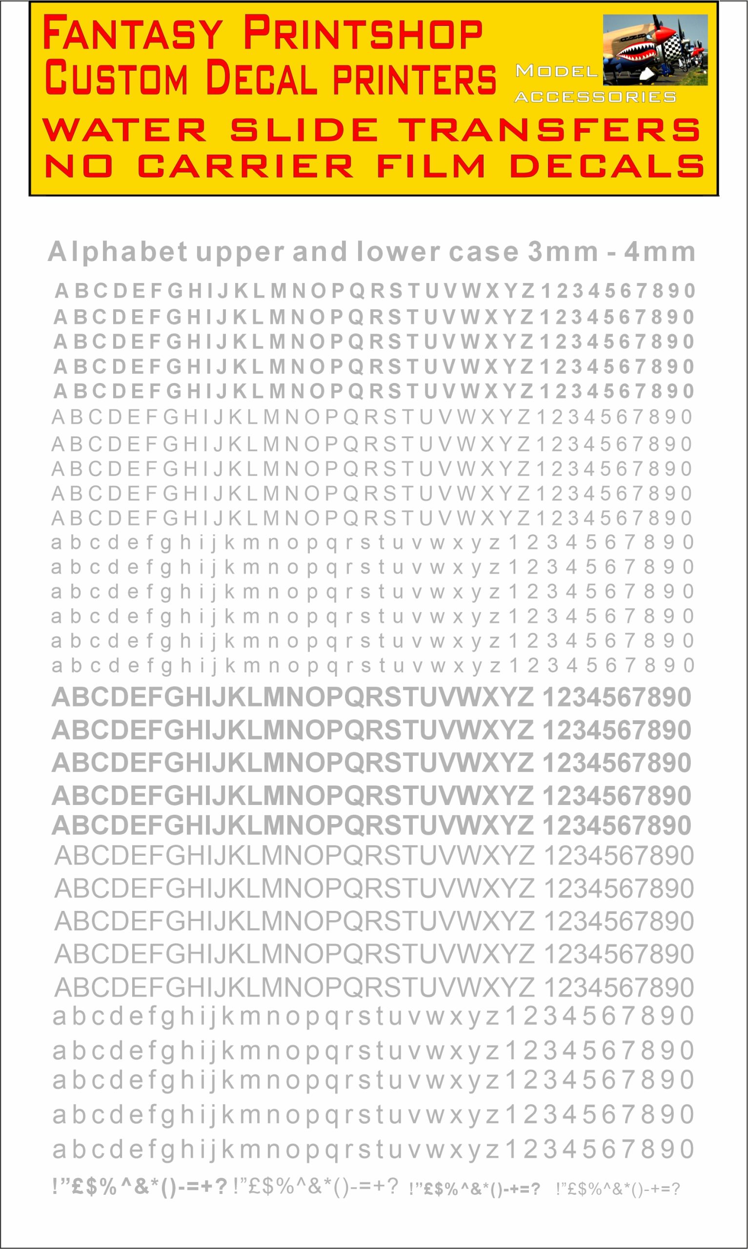 Alphabet LETTERS 3-4mm GREY WATER SLIDE TRANSFERS DECAL