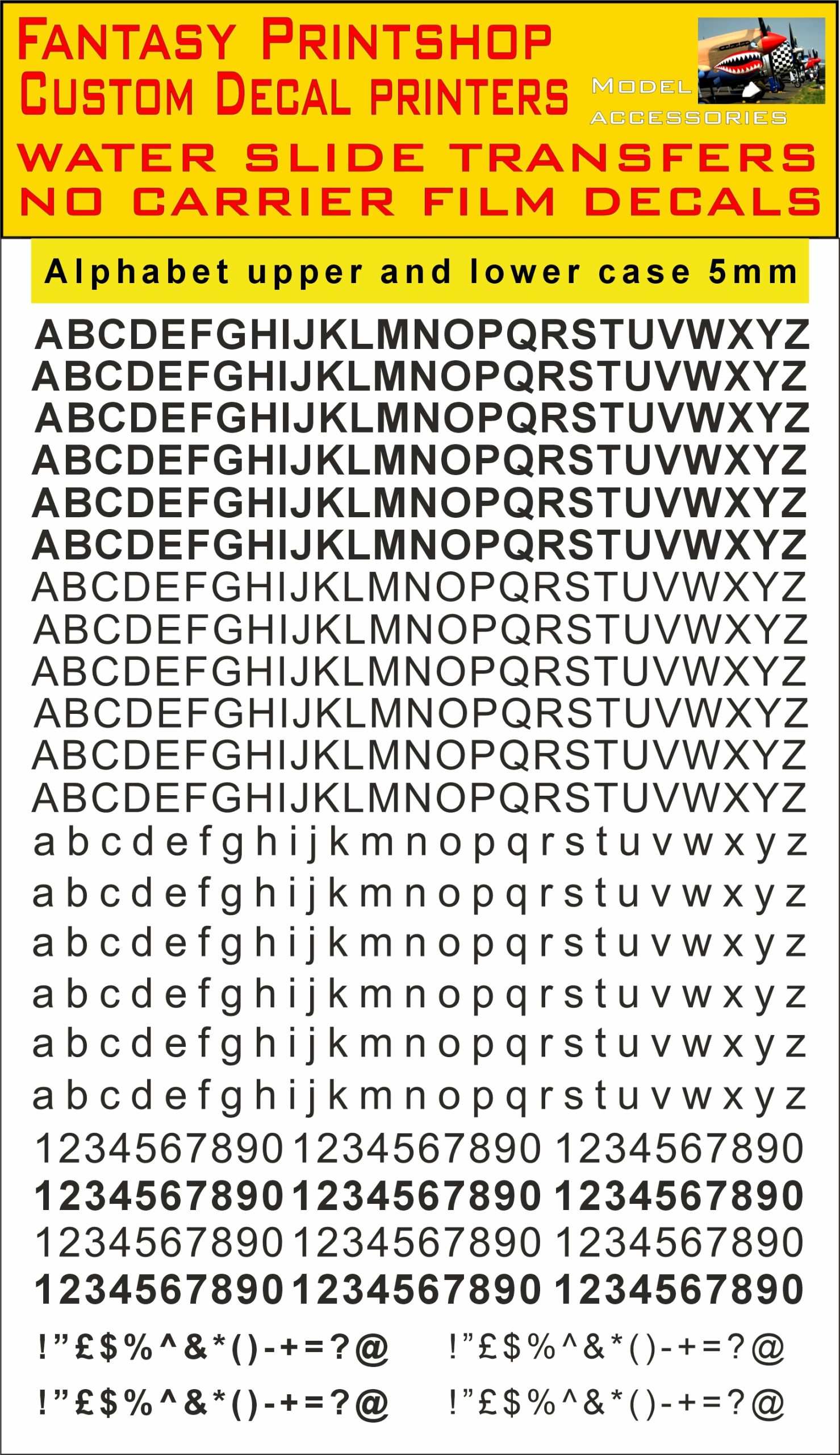 Alphabet LETTERS 5mm black WATER SLIDE TRANSFERS DECALS