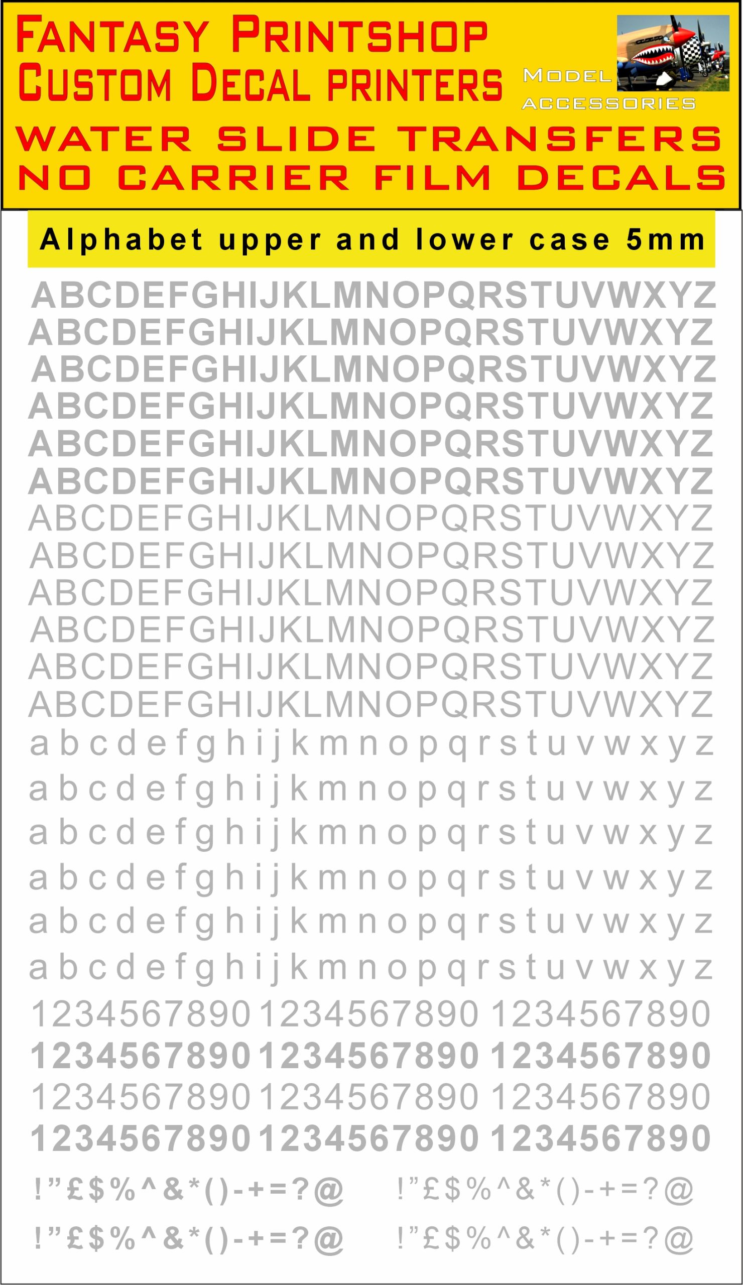 Alphabet LETTERS 5mm GREY WATER SLIDE TRANSFERS DECALS