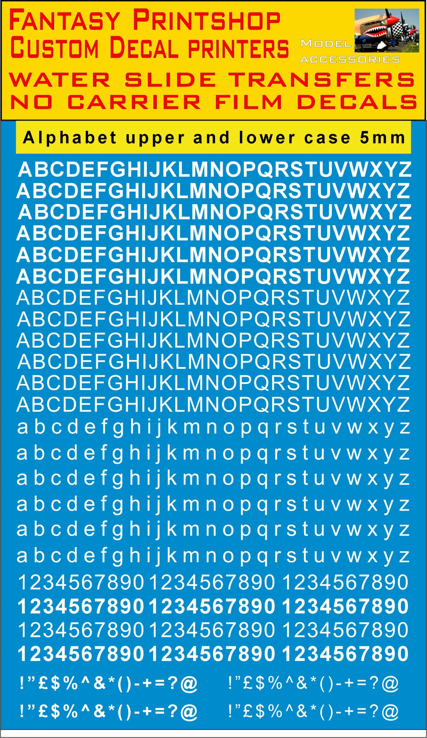Alphabet LETTERS 5mm WHITE WATER SLIDE TRANSFERS DECAL