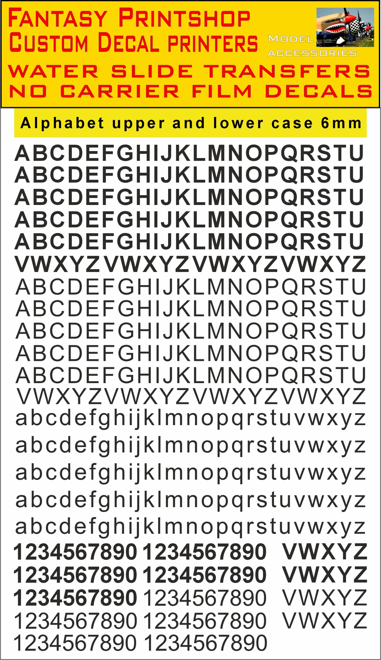 Alphabet LETTERS 6mm black WATER SLIDE TRANSFERS DECALS