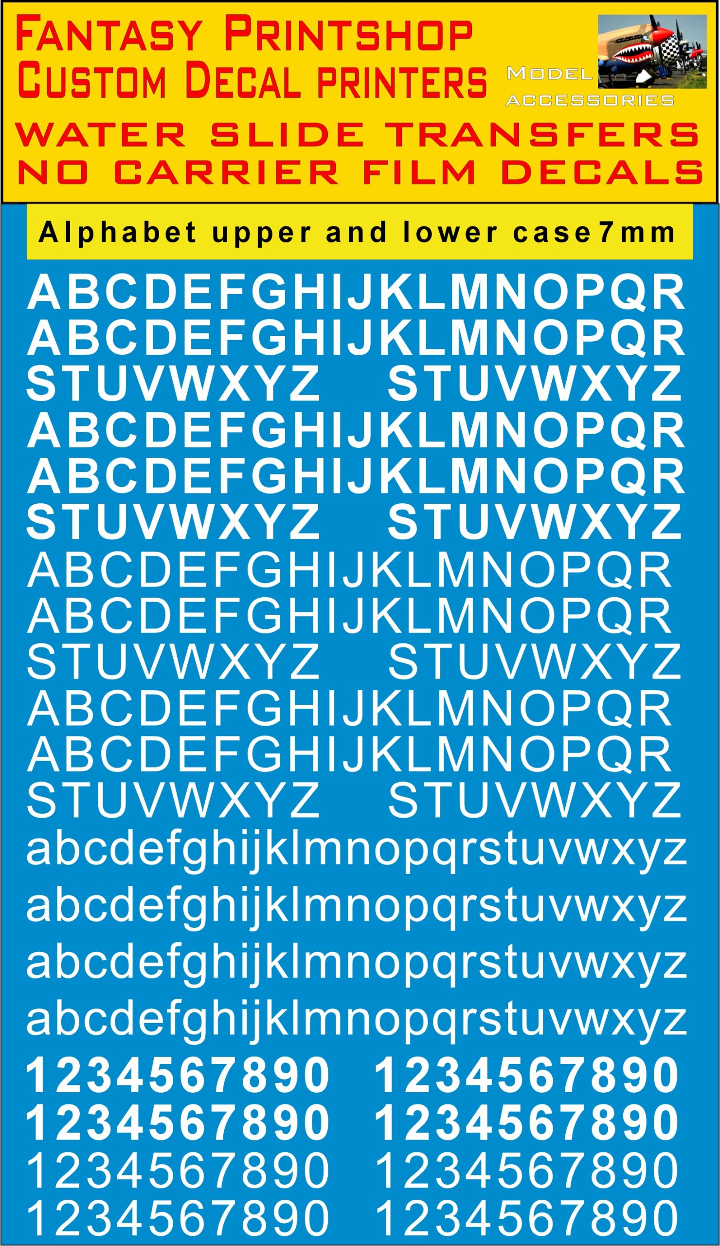 Alphabet LETTERS 7mm WHITE WATER SLIDE TRANSFERS DECALS