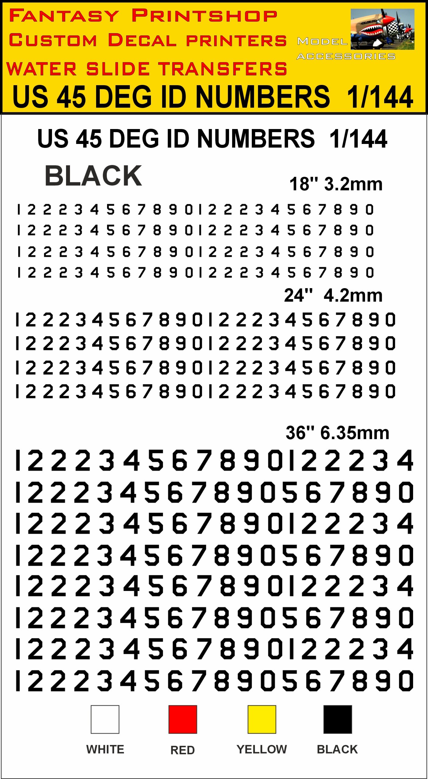 BLACK 18 24 36 inch US 45 DEG NUMBERS