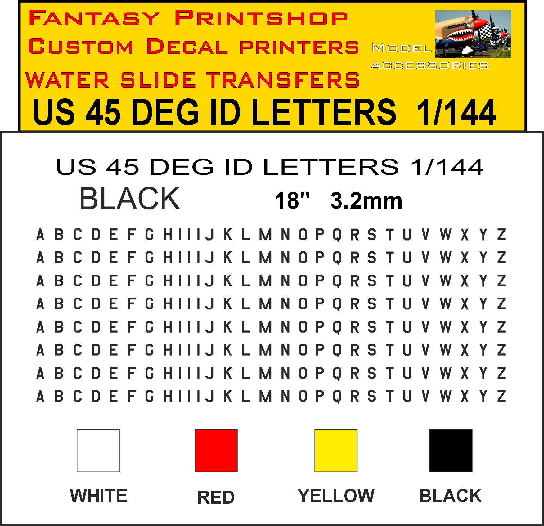 BLACK 18 INCH U.S 45 DEG LETTERS