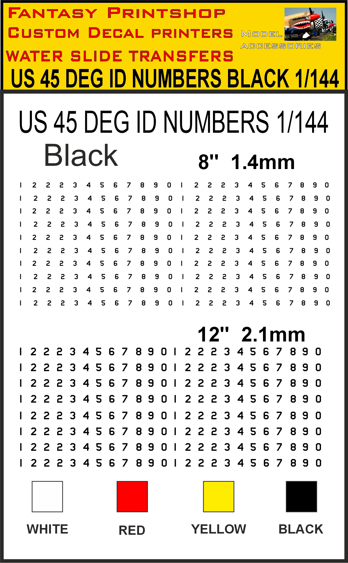 BLACK 8 - 12 inch US 45 DEG NUMBERS