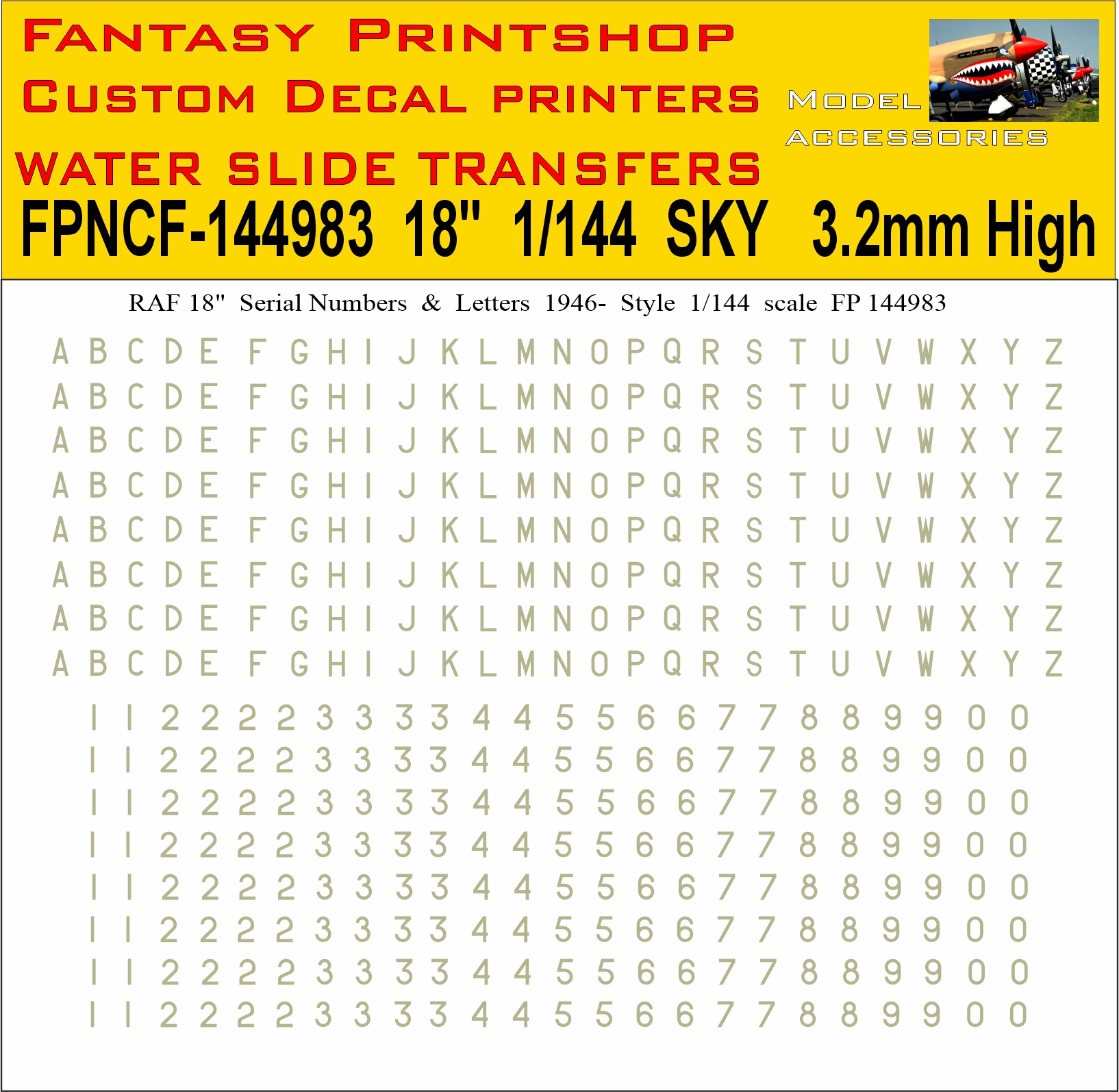 RAF 18 inch Letters and Numbers 1946- 1-144 DECALS IN SKY, FP144983