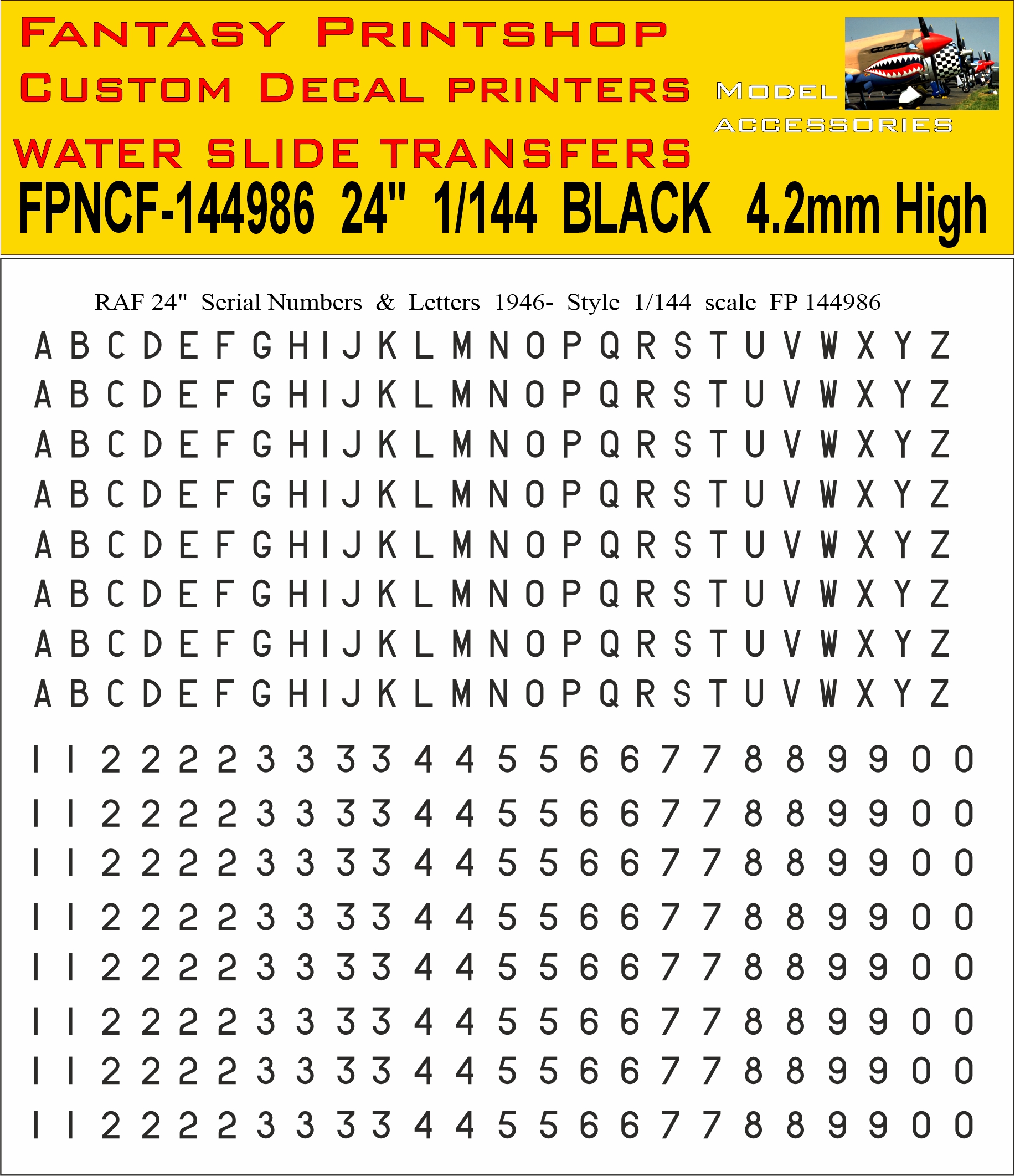 RAF 24 inch Letters and Numbers black 1946- 1-144 DECALS FP144986