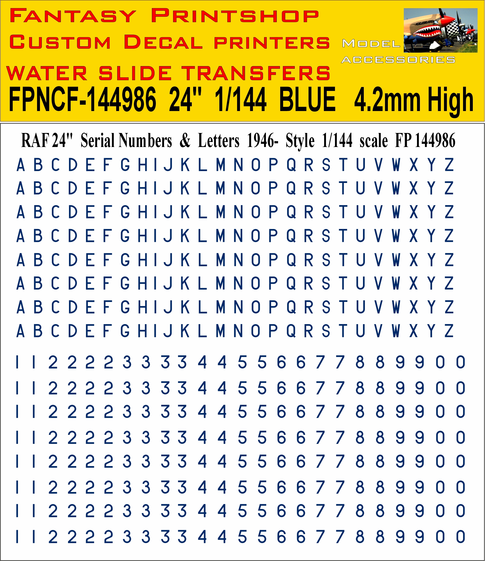 RAF 24 inch Letters and Numbers blue 1946- 1-144 DECALS FP144986