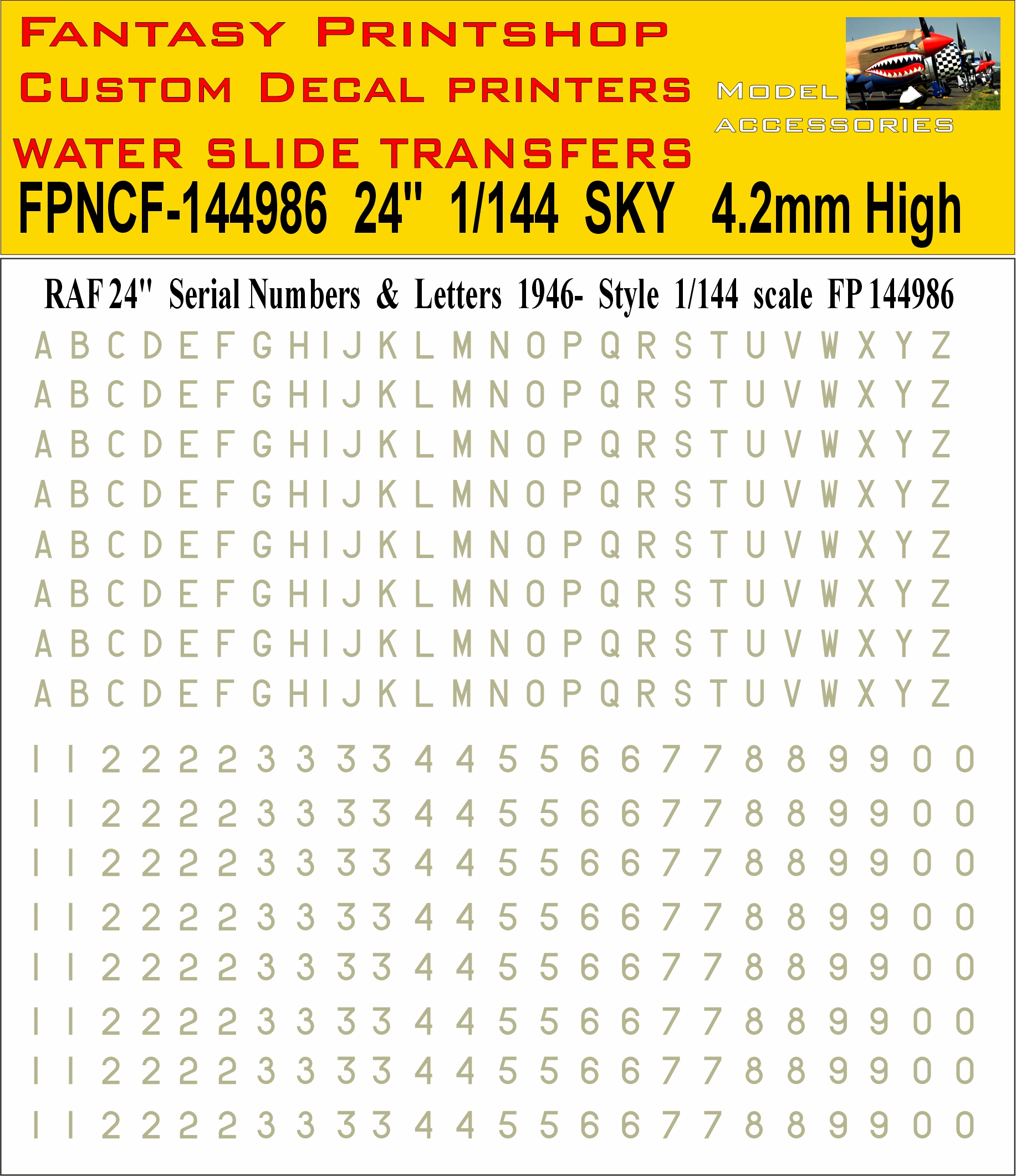 RAF 24 inch Letters and Numbers sky 1946- 1-144 DECALS FP144986