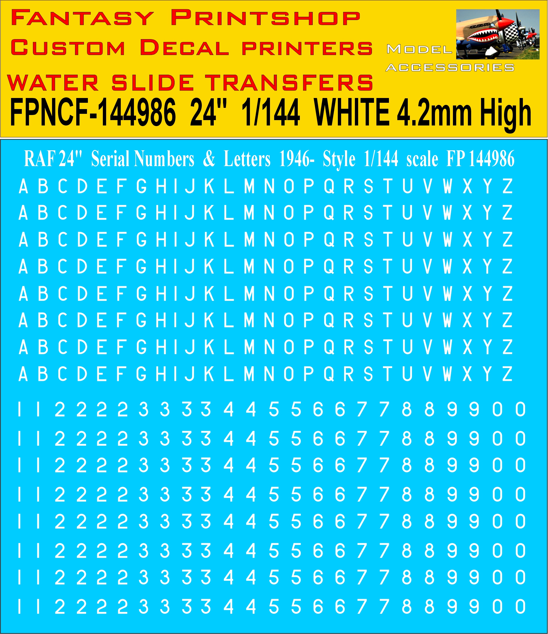 RAF 24 inch Letters and Numbers white 1946- 1-144 DECALS FP144986