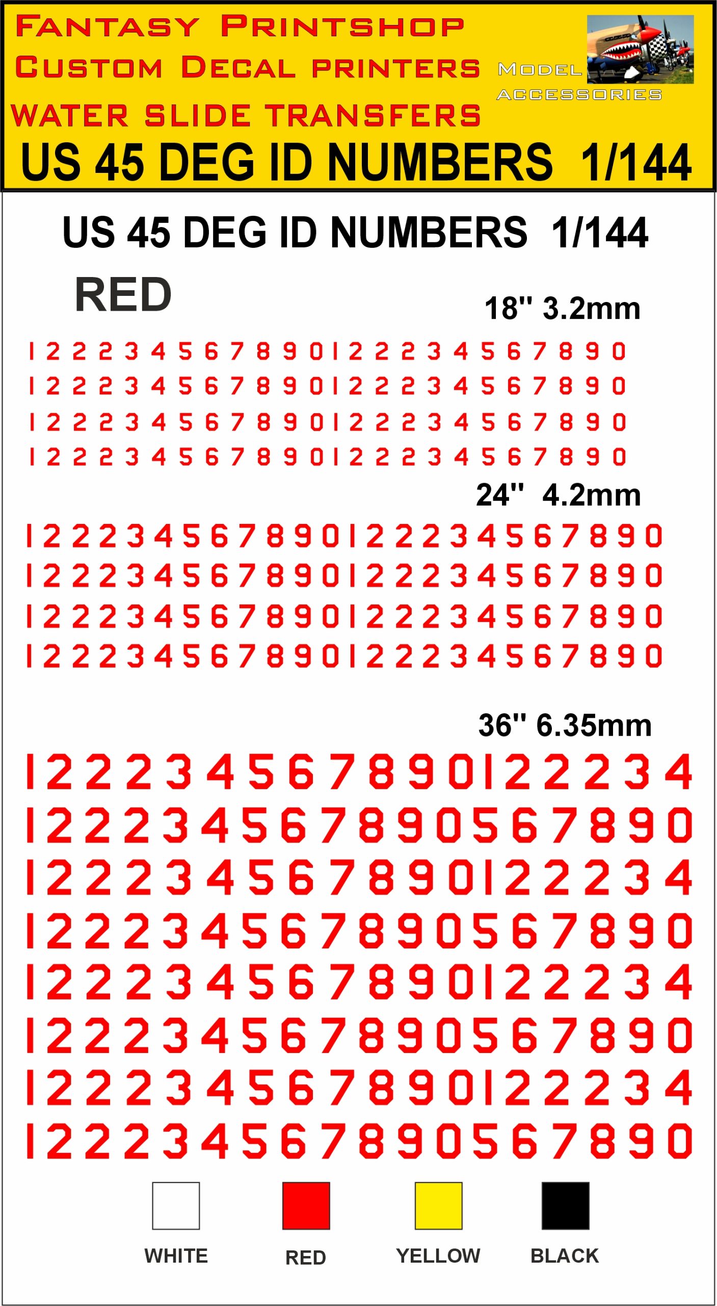 RED 18 24 36 inch US 45 DEG NUMBERS