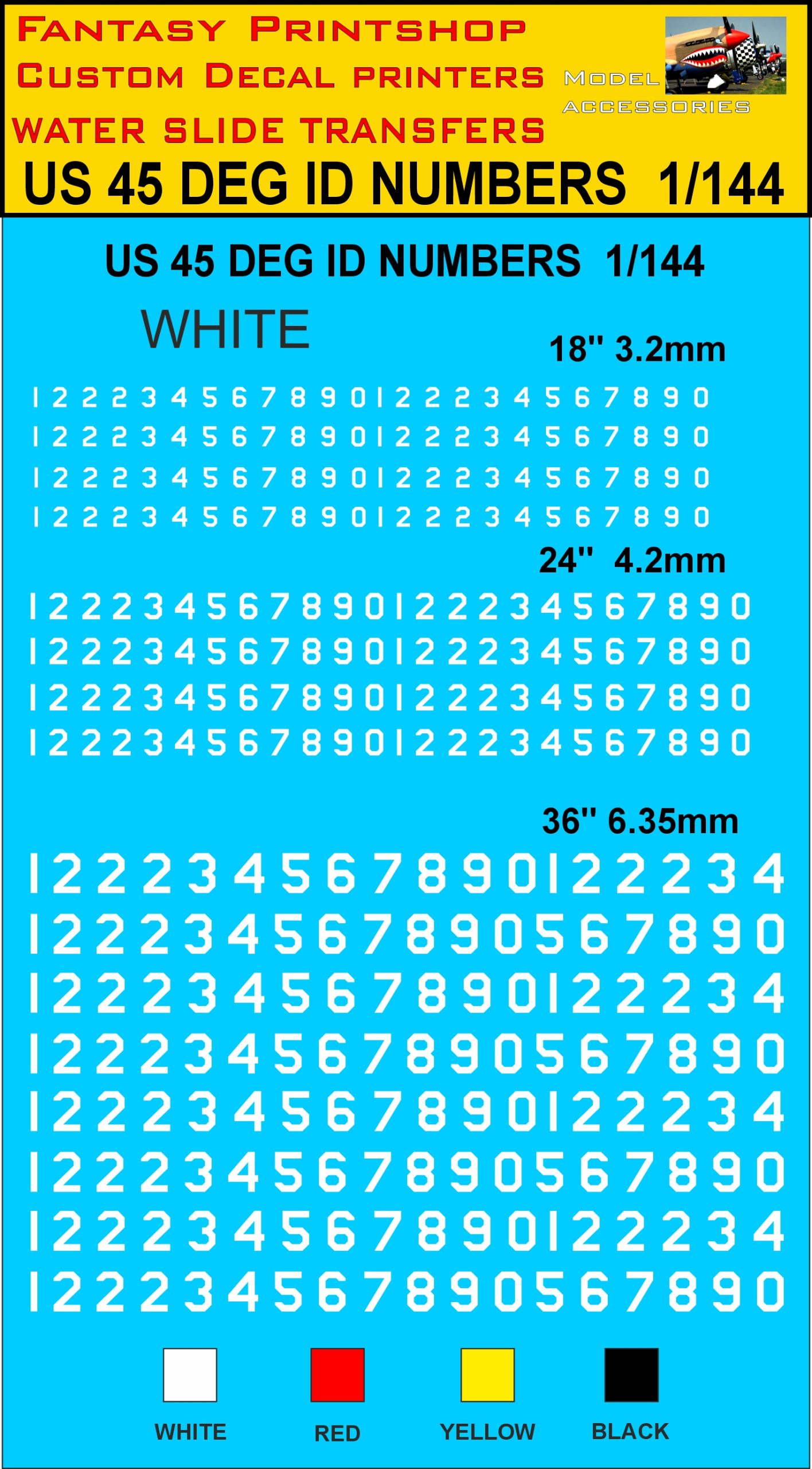 WHITE 18 24 36 inch US 45 DEG NUMBERS