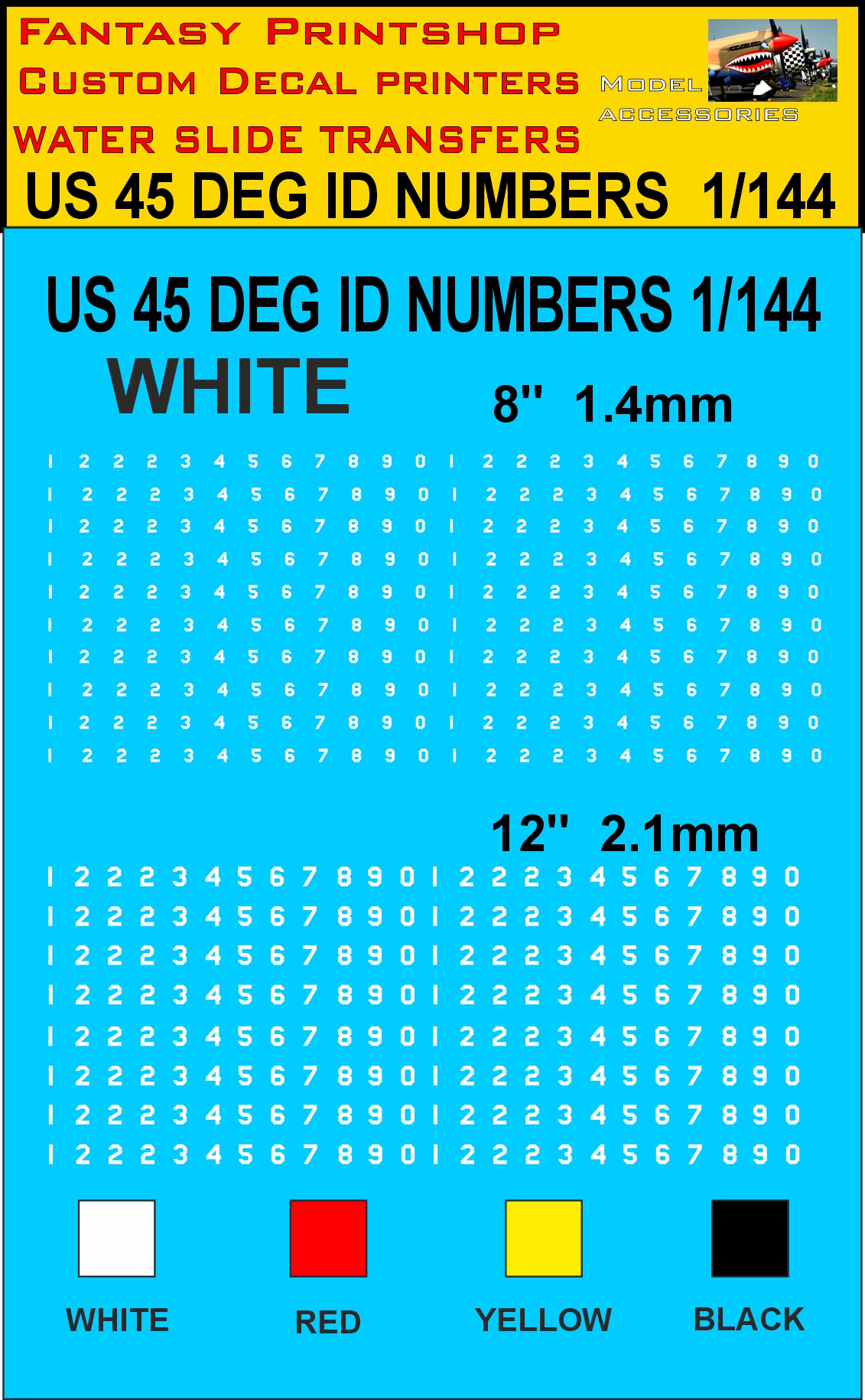 WHITE 8 - 12 inch US 45 DEG NUMBERS