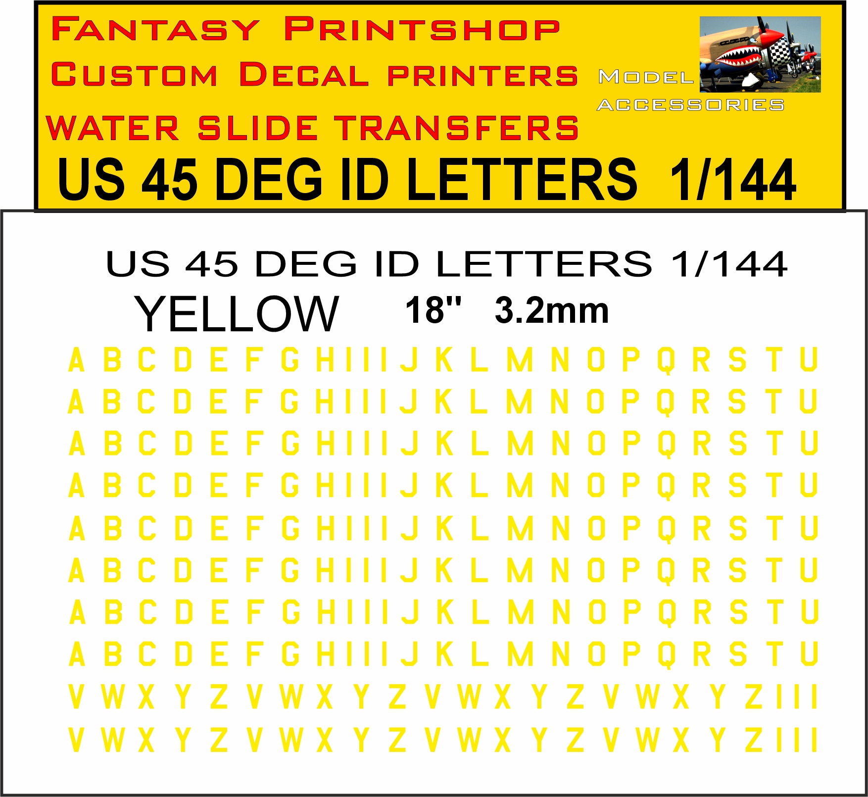 YELLOW 18 INCH U.S 45 DEG LETTERS