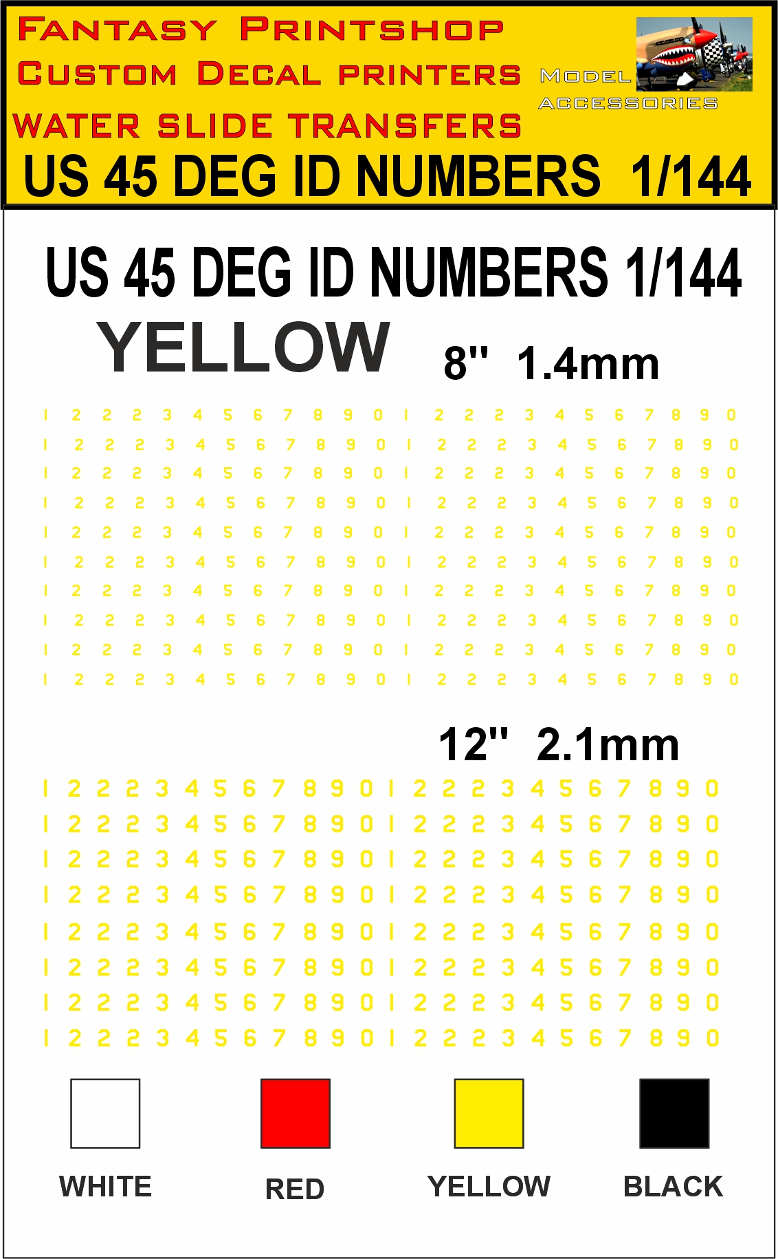 YELLOW 8 - 12 inch US 45 DEG NUMBERS