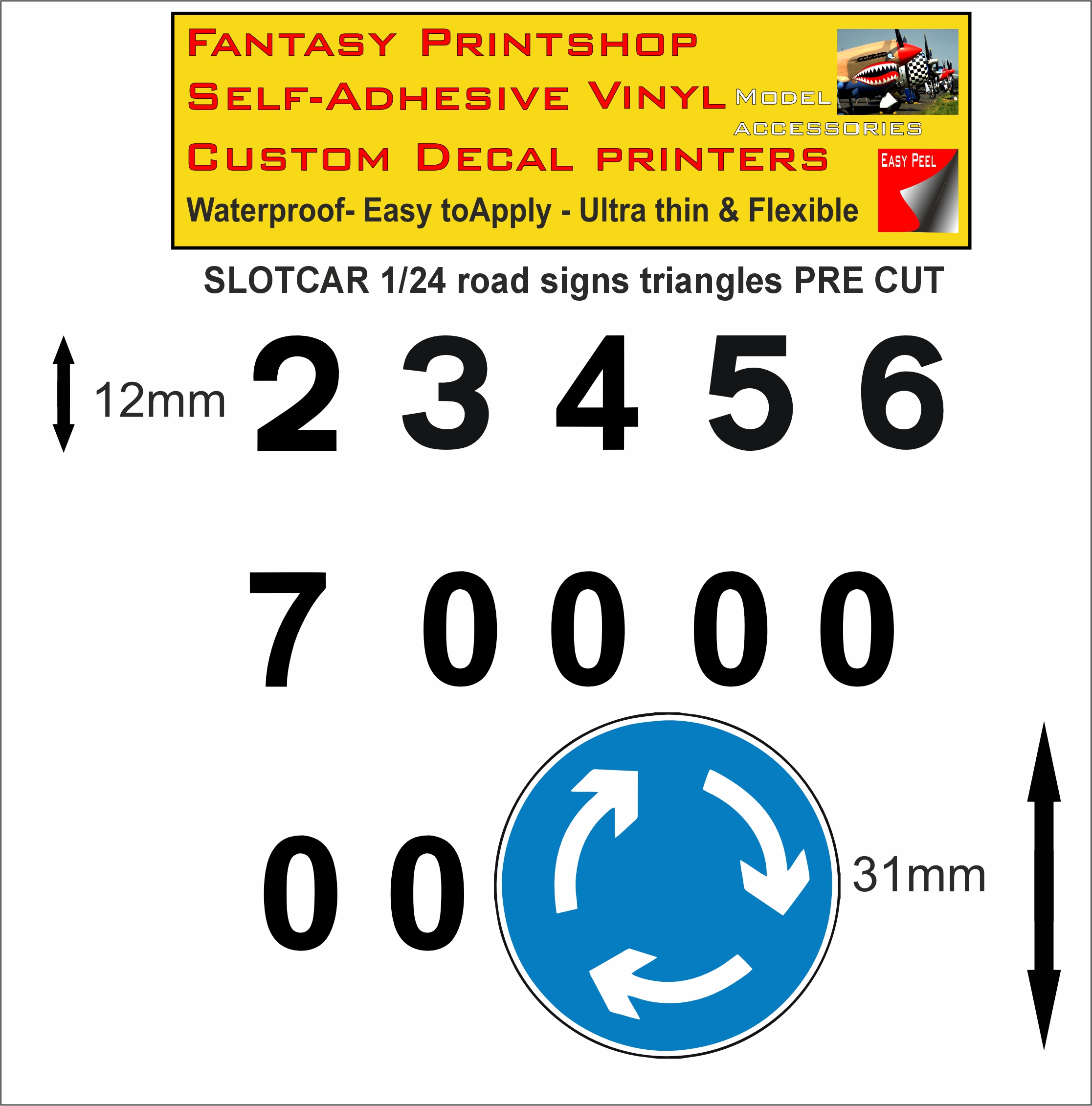Scalextric slotcar road signs stickers 1/24 scale pre cut Scalextric slotcar road signs stickers 1/24 scale pre cut
