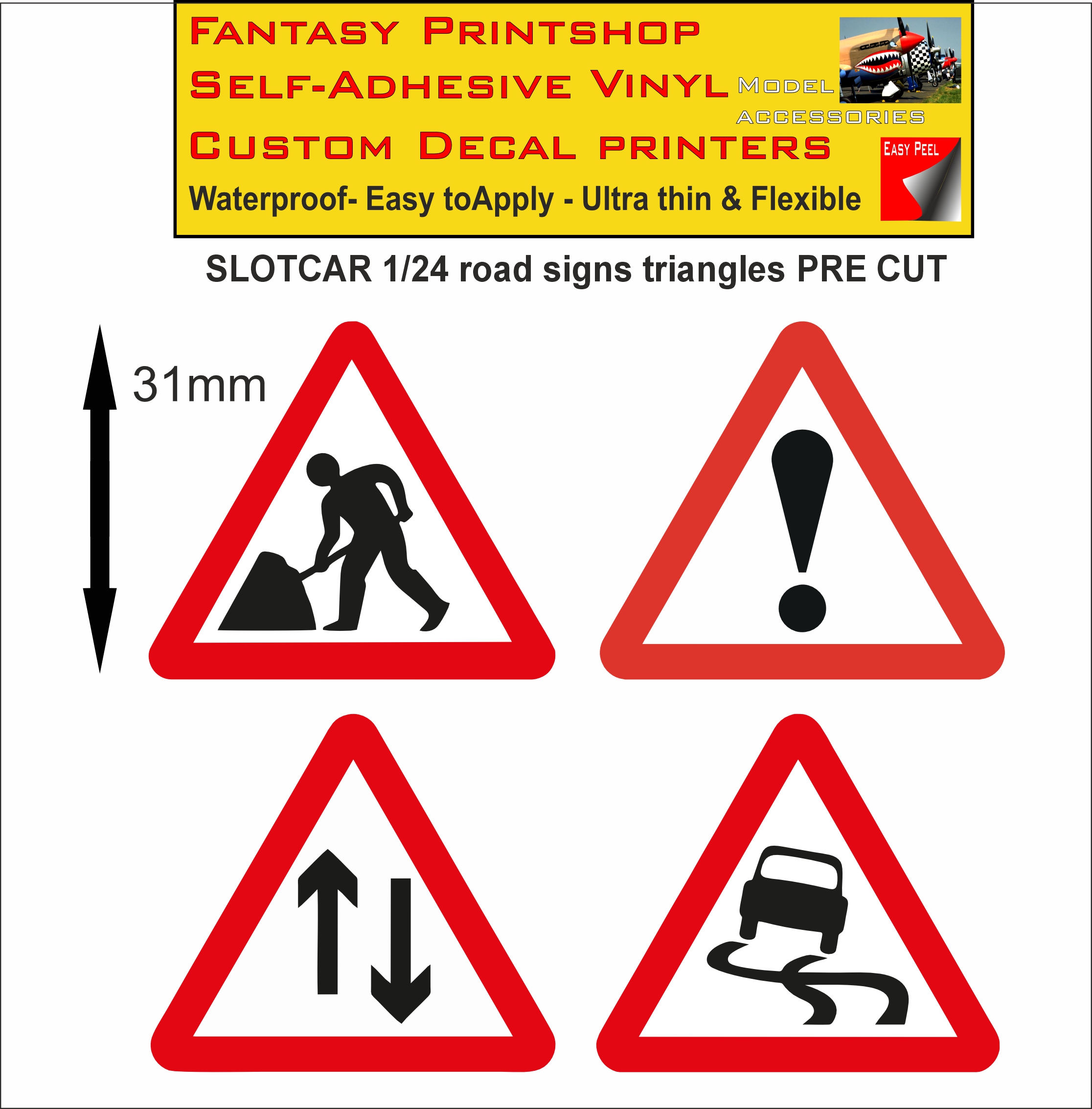 Scalextric slotcar road signs stickers 1/24 scale pre cut
