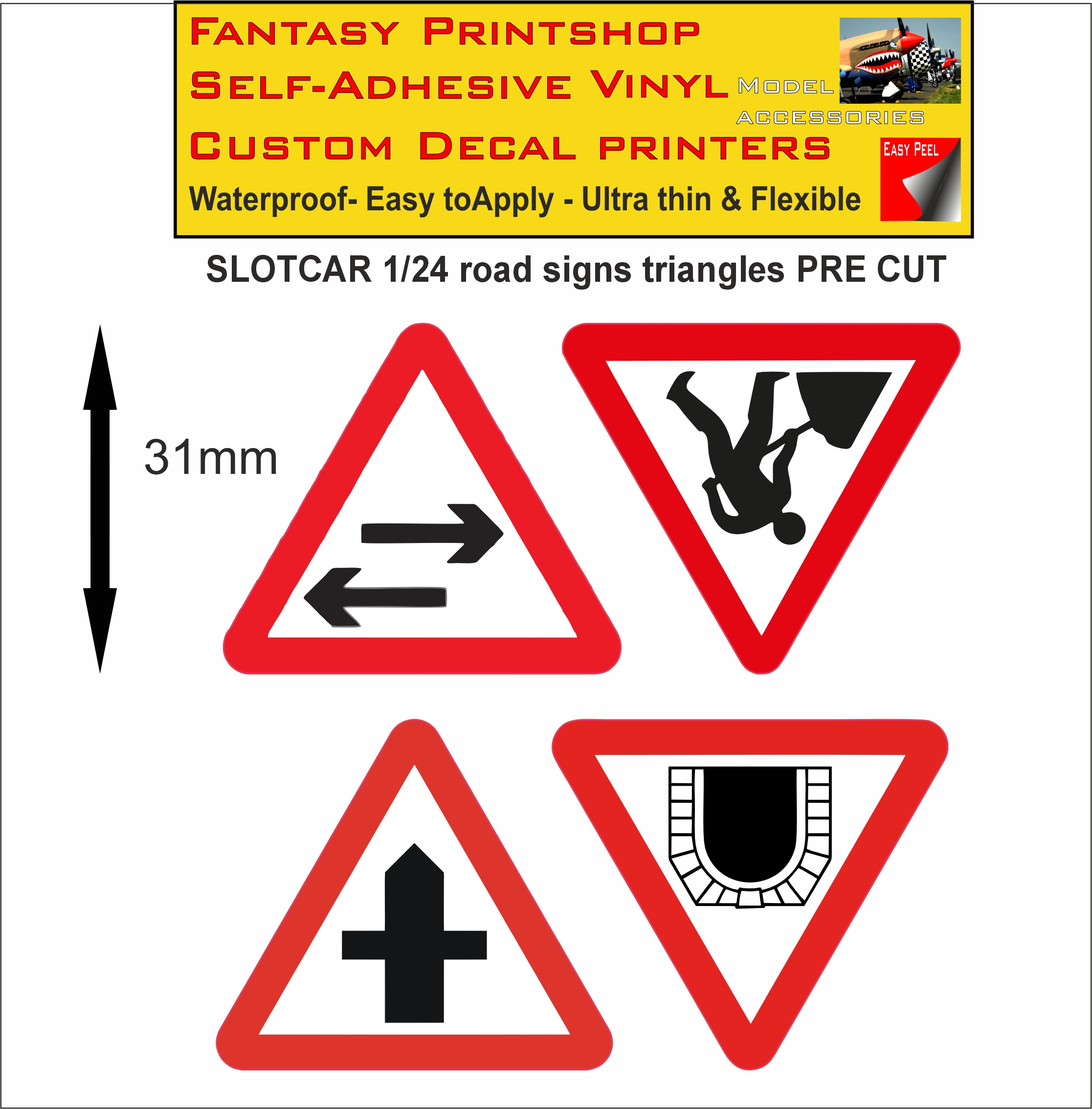 Scalextric slotcar road signs stickers 1/24 scale pre cut