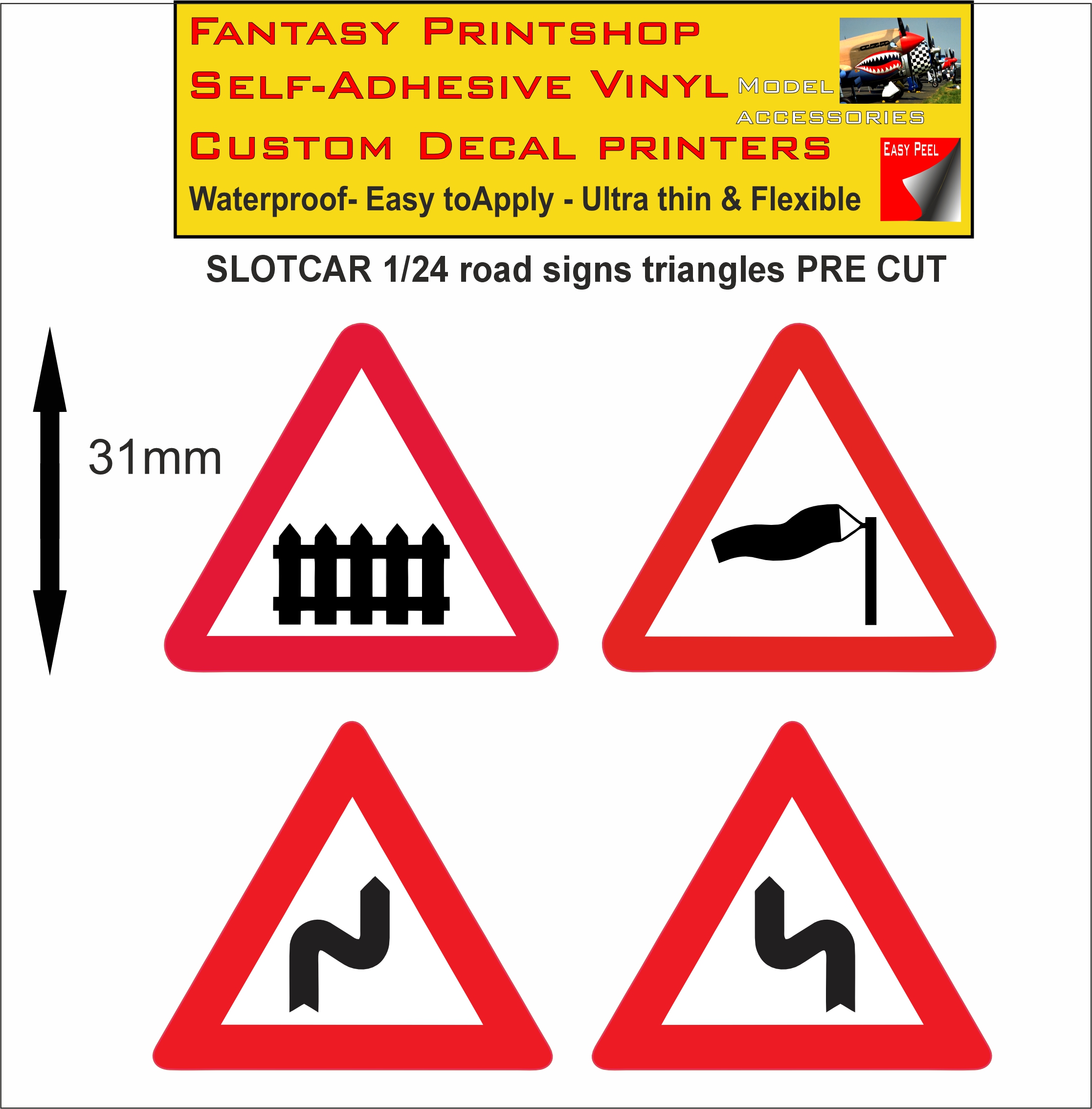 Scalextric slotcar road signs stickers 1/24 scale pre cut