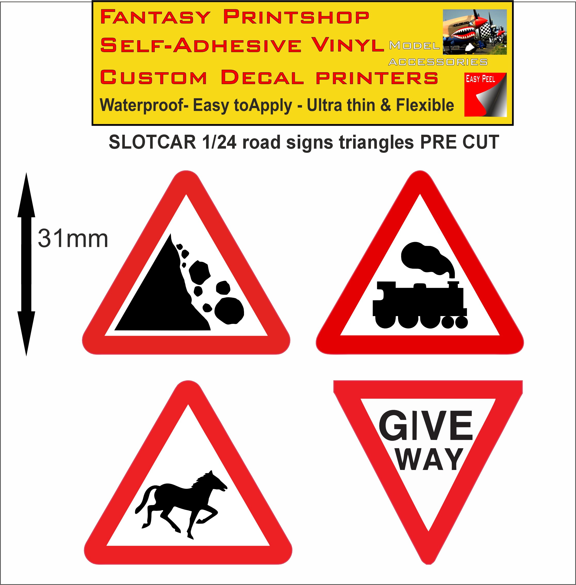 Scalextric slotcar road signs stickers 1/24 scale pre cut