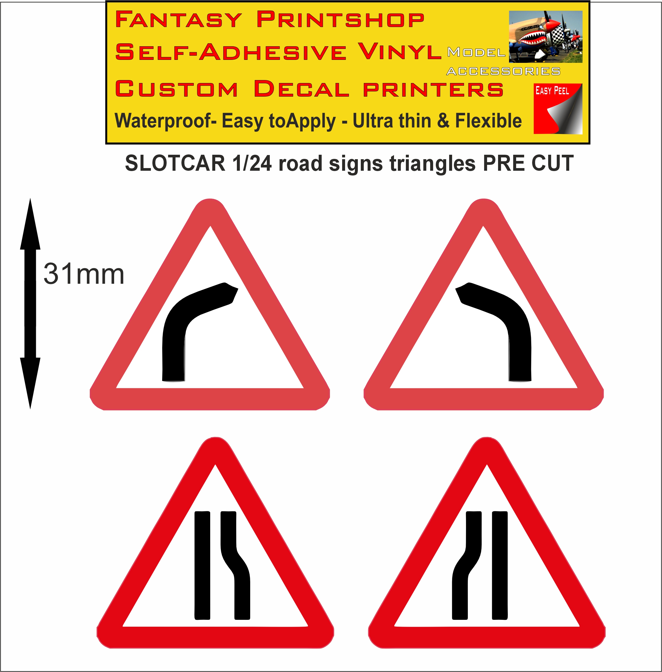 Scalextric slotcar road signs stickers 1/24 scale pre cut