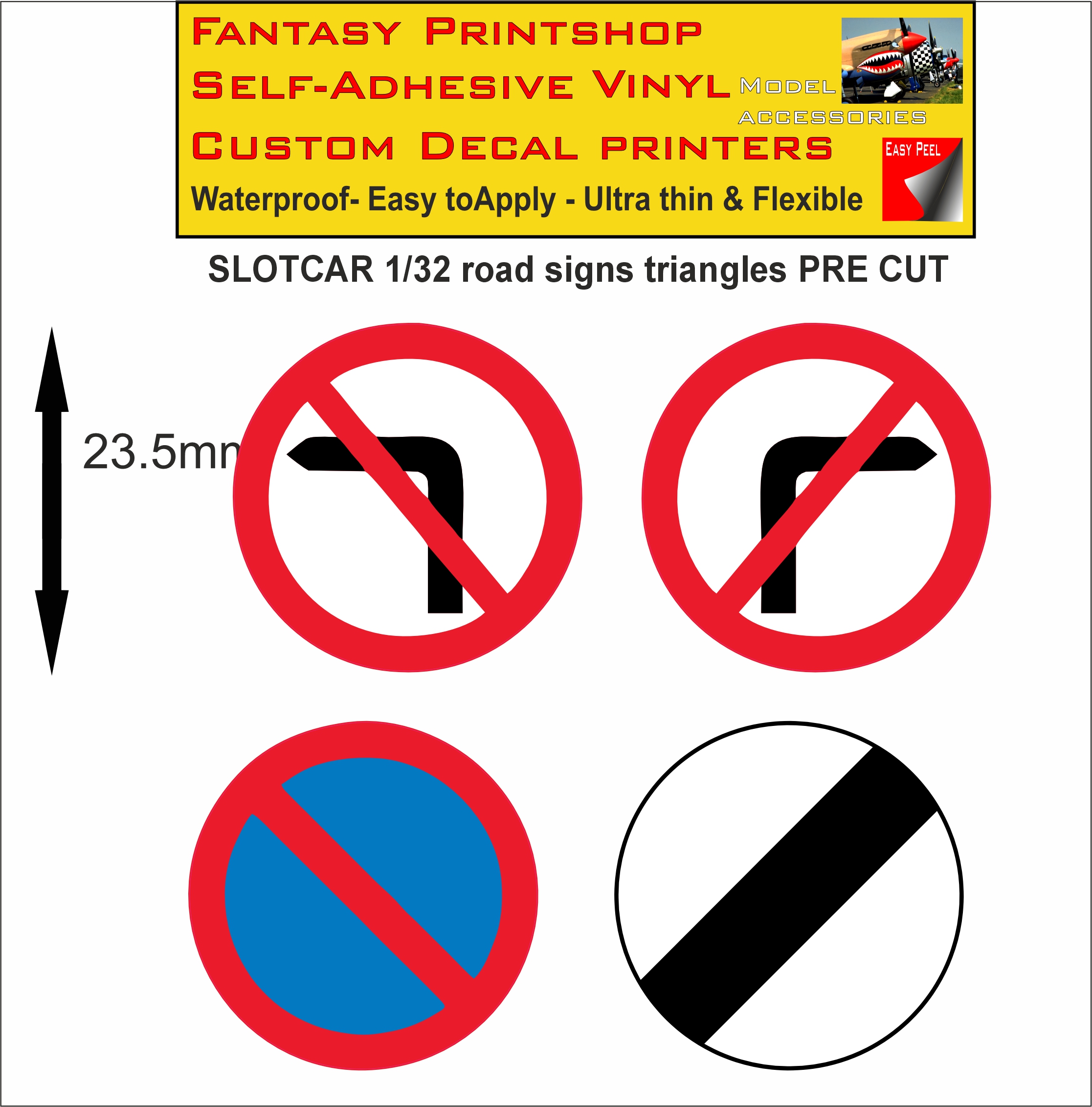 Scalextric slotcar road signs stickers 1/32 scale pre cut Scalextric slotcar road signs stickers 1/32 scale pre cut