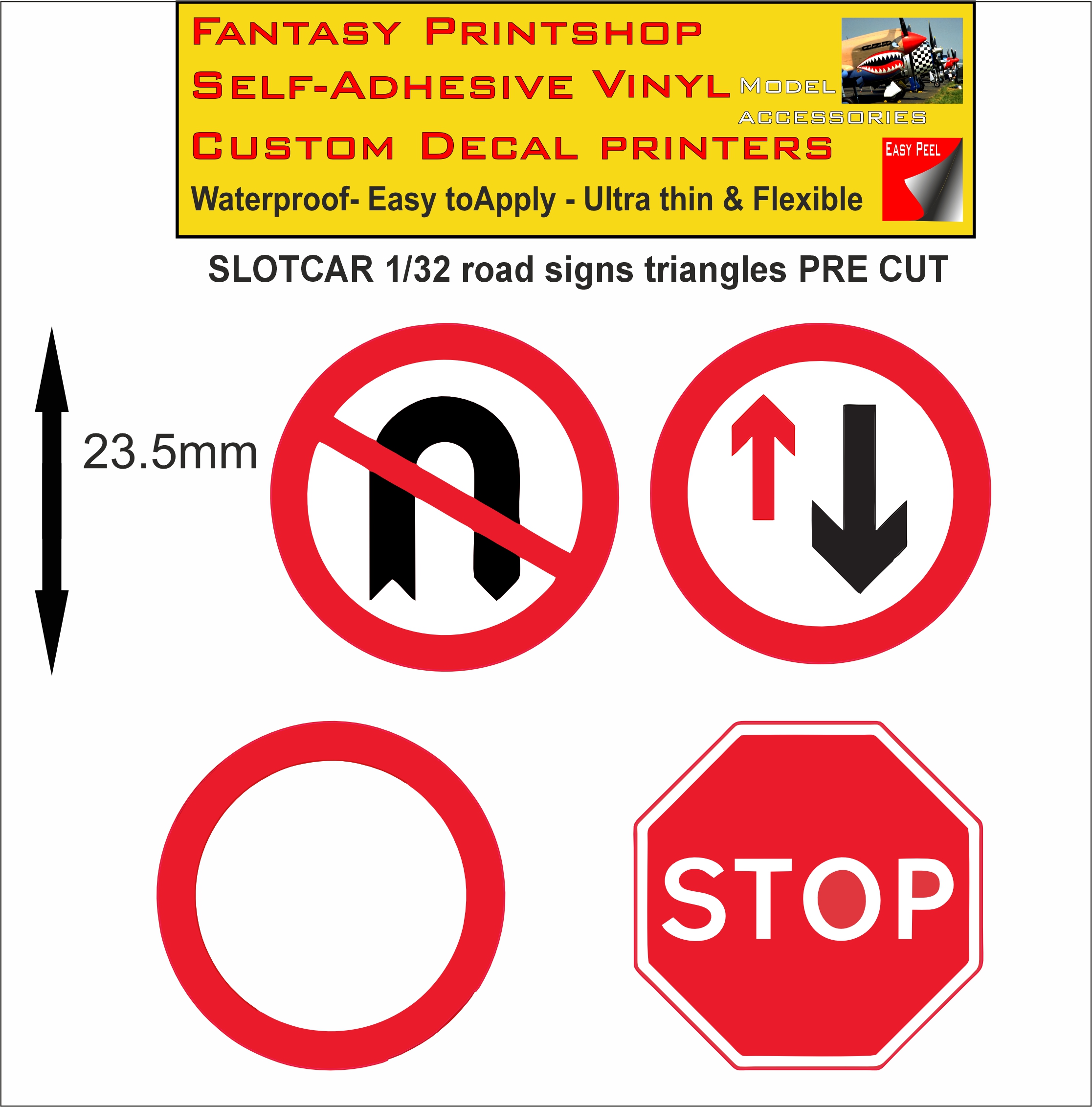 Scalextric slotcar road signs stickers 1/32 scale pre cut Scalextric slotcar road signs stickers 1/32 scale pre cut