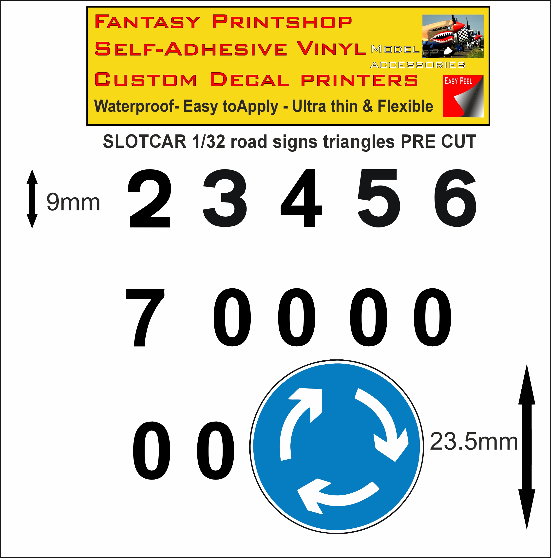 Scalextric slotcar road signs stickers 1/32 scale pre cut Scalextric slotcar road signs stickers 1/32 scale pre cut