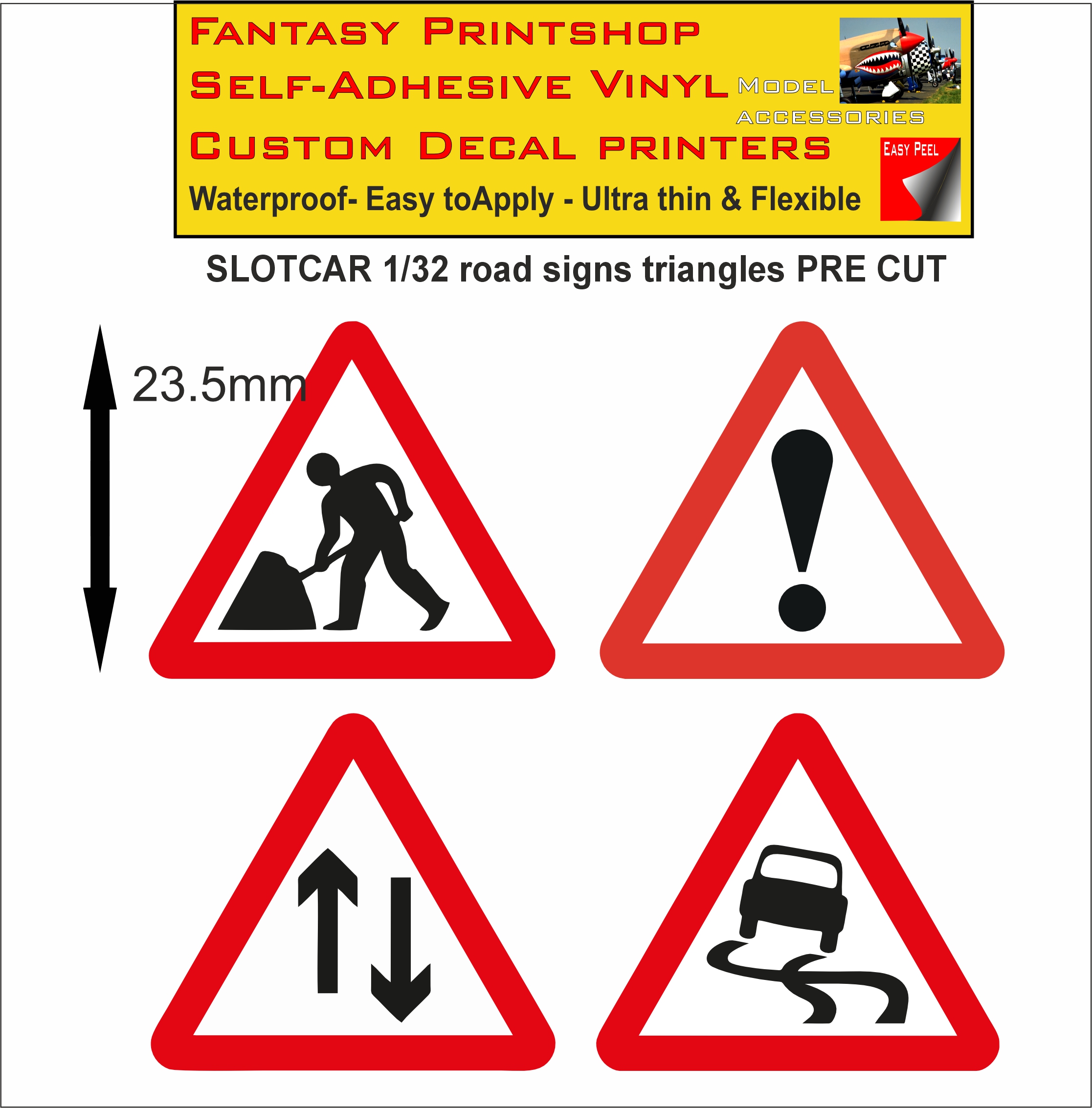 Scalextric slotcar road signs stickers 1/32 scale pre cut