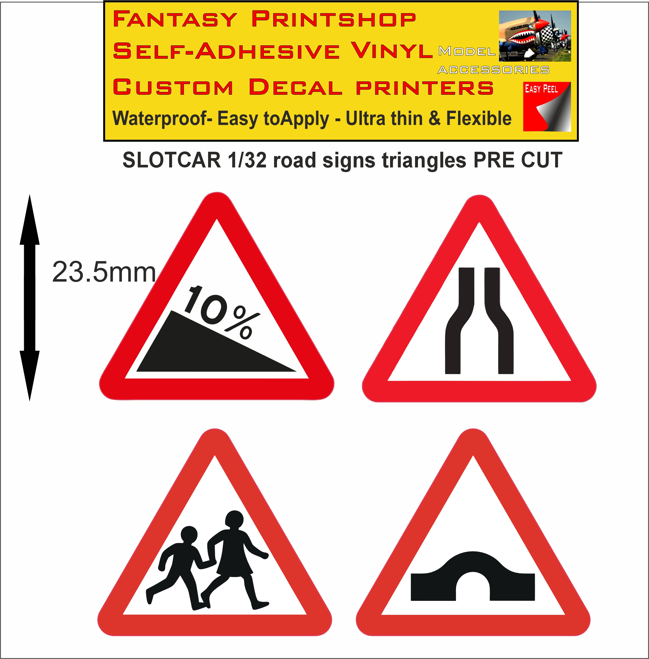 Scalextric slotcar road signs stickers 1/32 scale pre cut