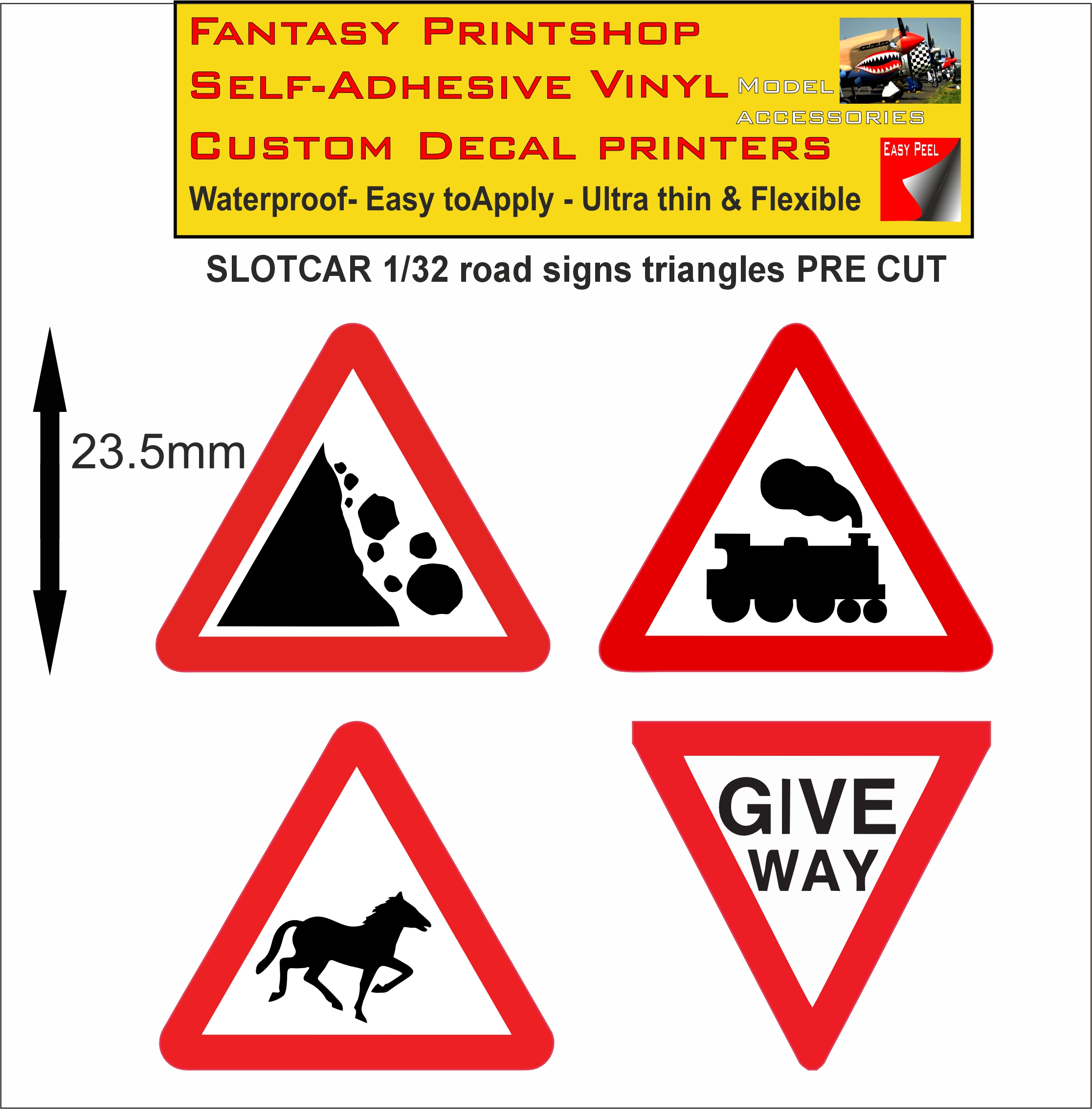Scalextric slotcar road signs stickers 1/32 scale pre cut