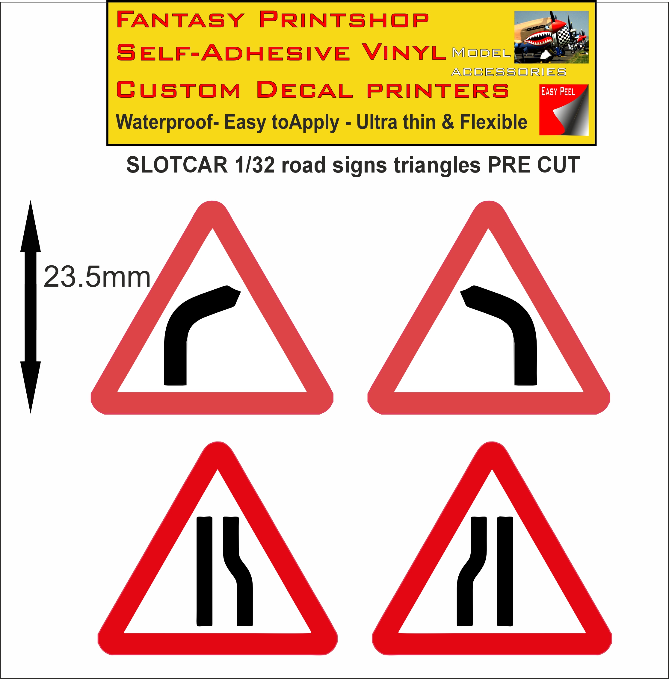 Scalextric slotcar road signs stickers 1/32 scale pre cut
