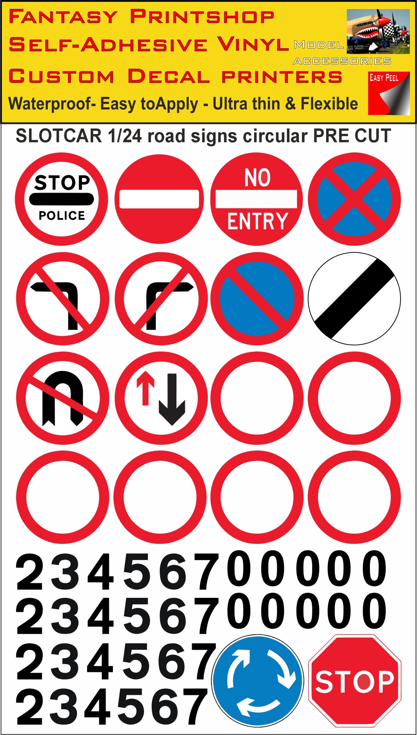 Scalextric slotcar road signs stickers 1/24 scale pre cut Scalextric slotcar road signs stickers 1/24 scale pre cut