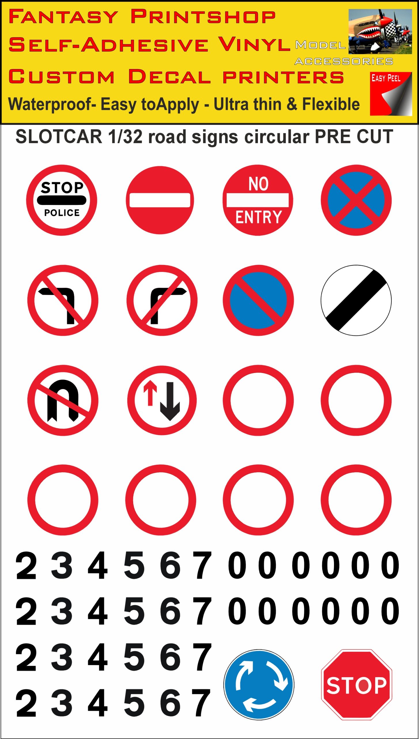 Scalextric slotcar road signs stickers 1/32 scale pre cut Scalextric slotcar road signs stickers 1/32 scale pre cut